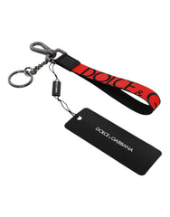 Dolce & Gabbana Red Logo Nylon Silver Brass Men Holder Keychain Keyring -   -  Dolce & Gabbana.