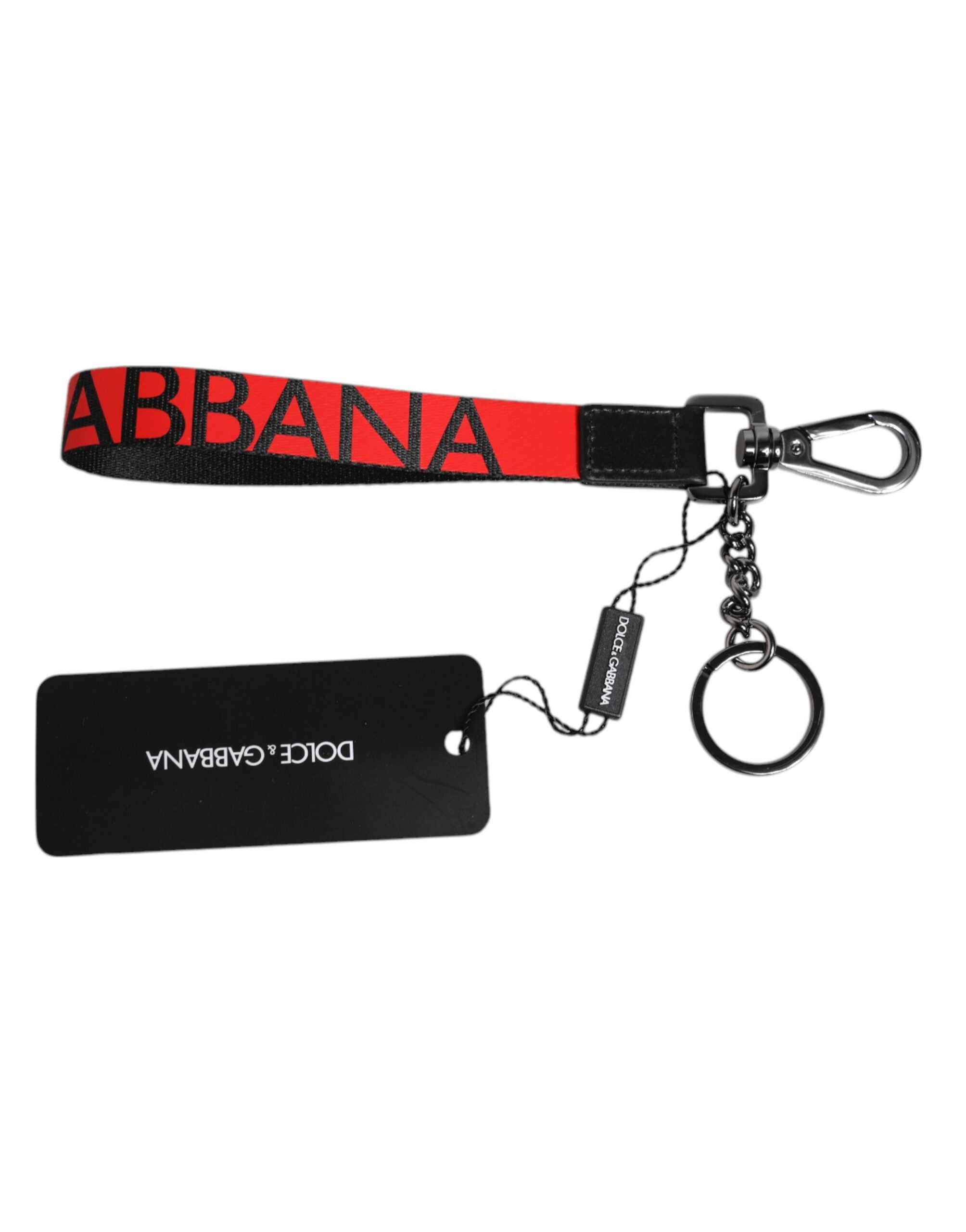 Dolce & Gabbana Red Logo Nylon Silver Brass Men Holder Keychain Keyring -   -  Dolce & Gabbana.