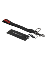 Dolce & Gabbana Black Logo Nylon Silver Brass Men Holder Keychain Keyring -   -  Dolce & Gabbana.