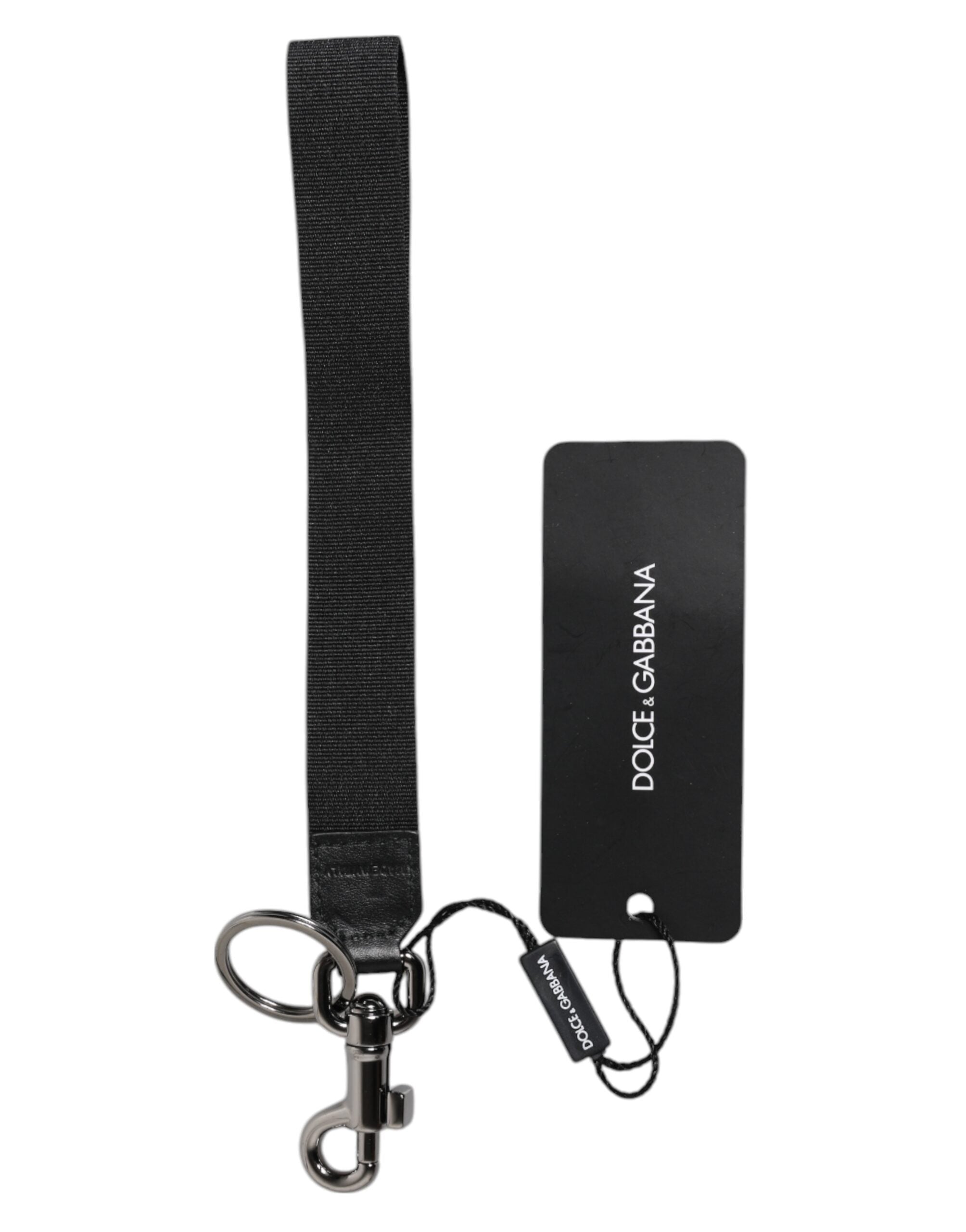Dolce & Gabbana Black Logo Nylon Silver Brass Men Holder Keychain Keyring -   -  Dolce & Gabbana.