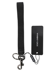 Dolce & Gabbana Black Logo Nylon Silver Brass Men Holder Keychain Keyring -   -  Dolce & Gabbana.