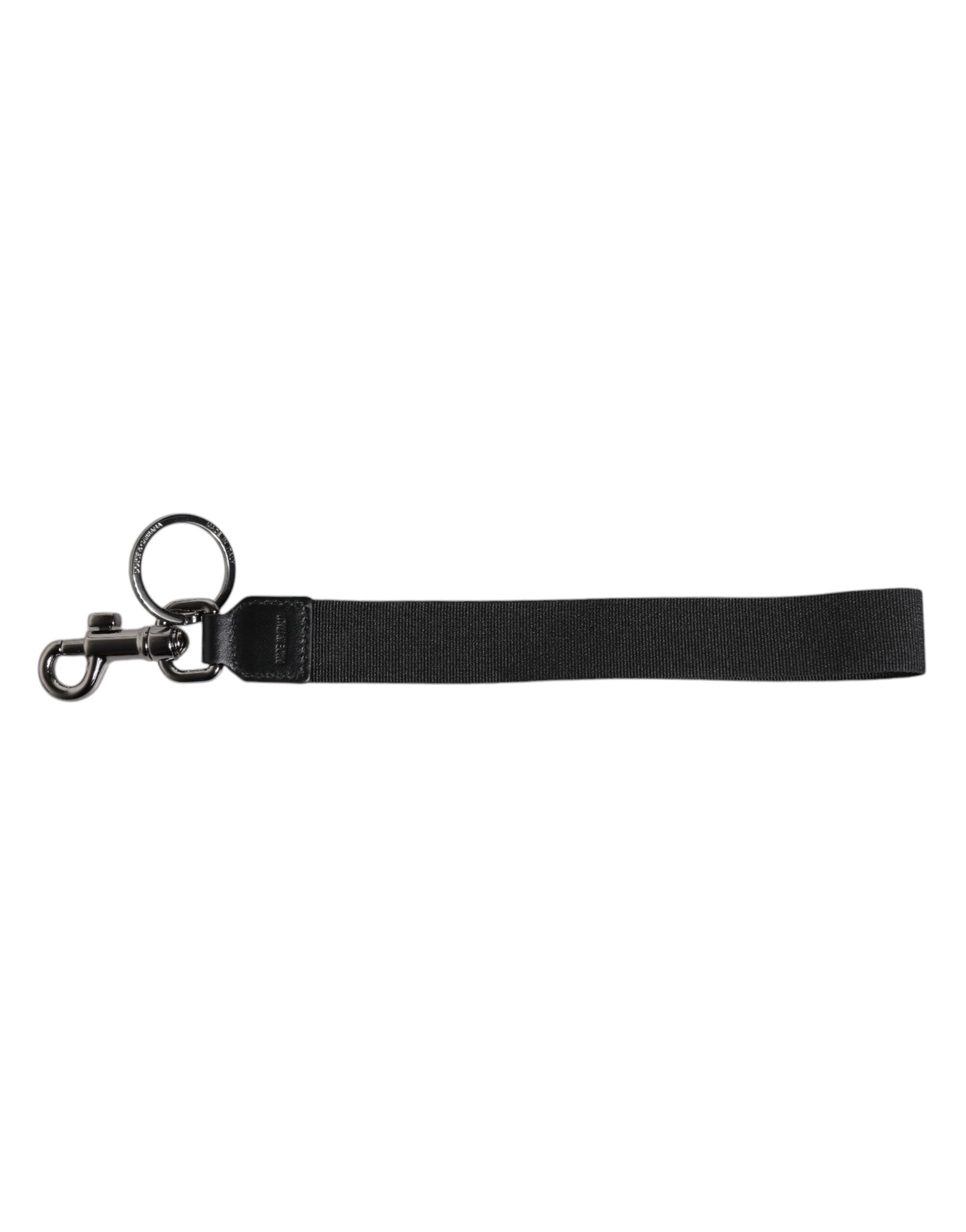 Dolce & Gabbana Black Logo Nylon Silver Brass Men Holder Keychain Keyring -   -  Dolce & Gabbana.