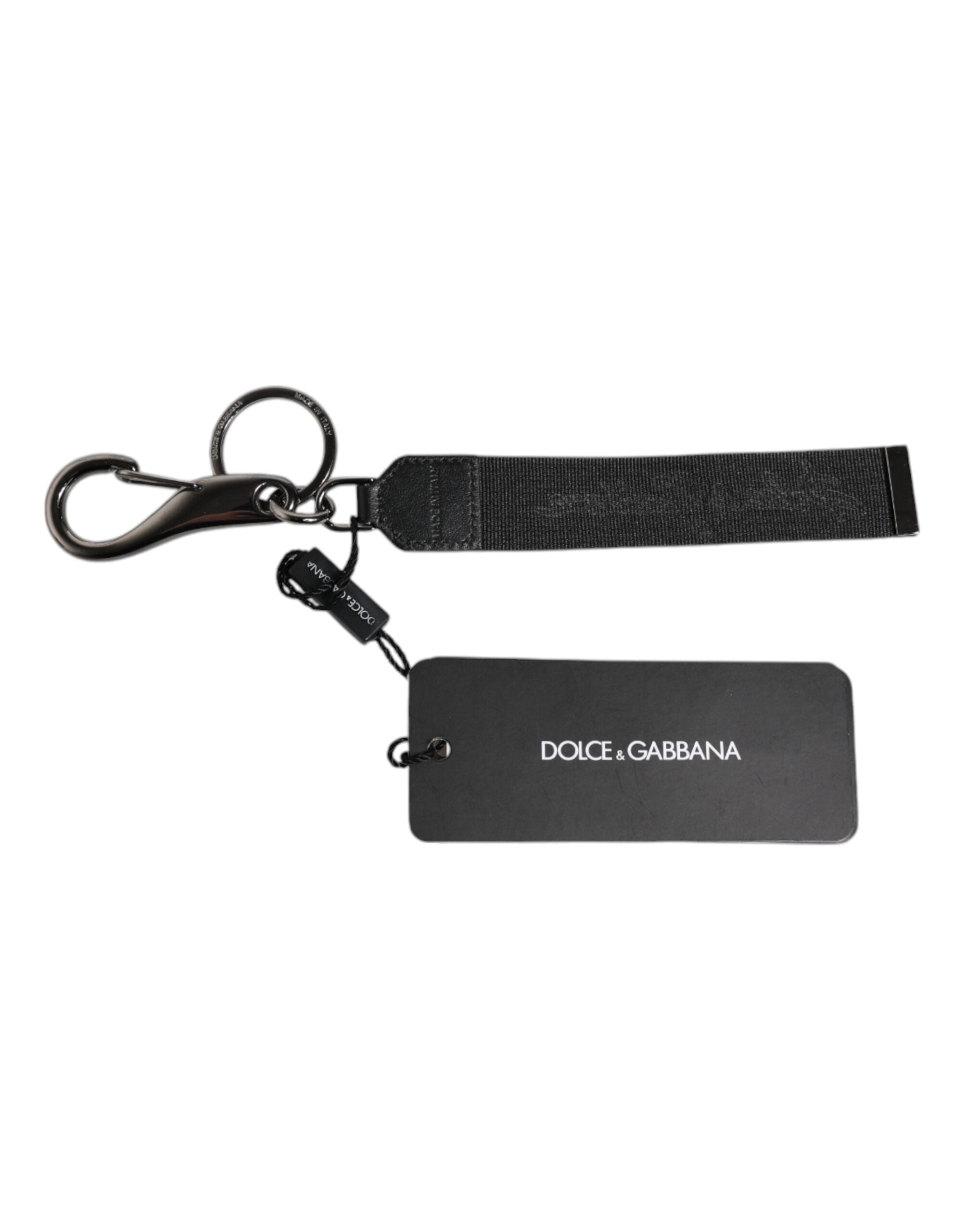 Dolce & Gabbana Black Logo Nylon Silver Brass Men Holder Keychain Keyring -   -  Dolce & Gabbana.
