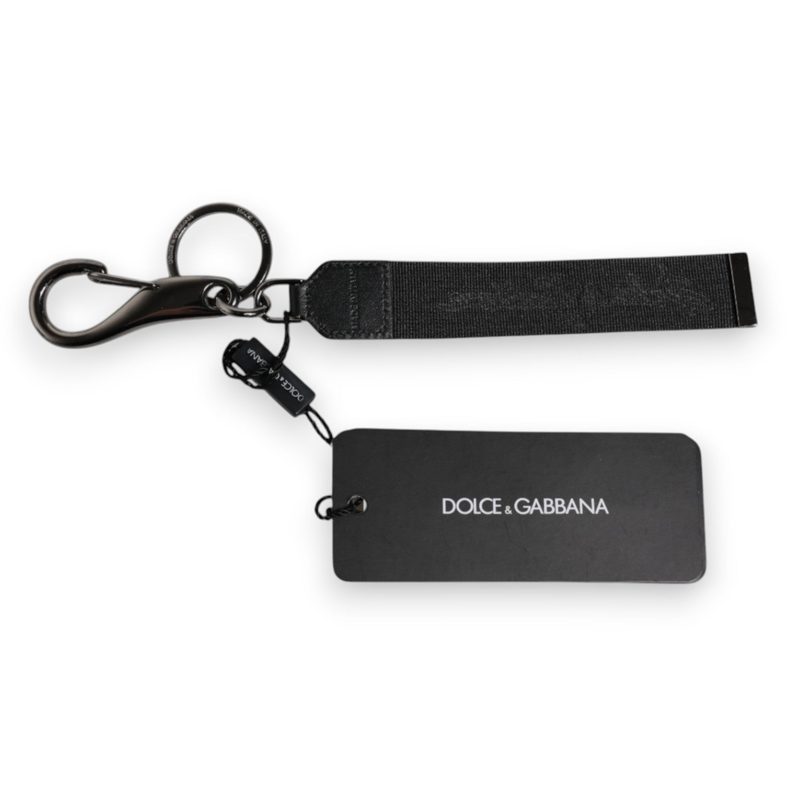 Dolce & Gabbana Black Logo Nylon Silver Brass Men Holder Keychain Keyring -   -  Dolce & Gabbana.