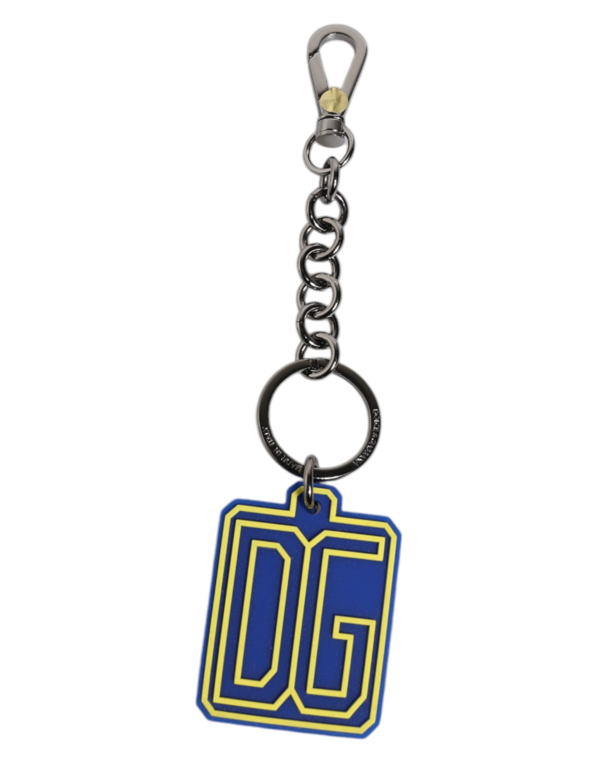 Dolce & Gabbana Blue Yellow DG Rubber Logo Silver Men's Keychain Keyring -   -  Dolce & Gabbana.