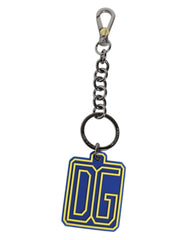 Dolce & Gabbana Blue Yellow DG Rubber Logo Silver Men's Keychain Keyring -   -  Dolce & Gabbana.