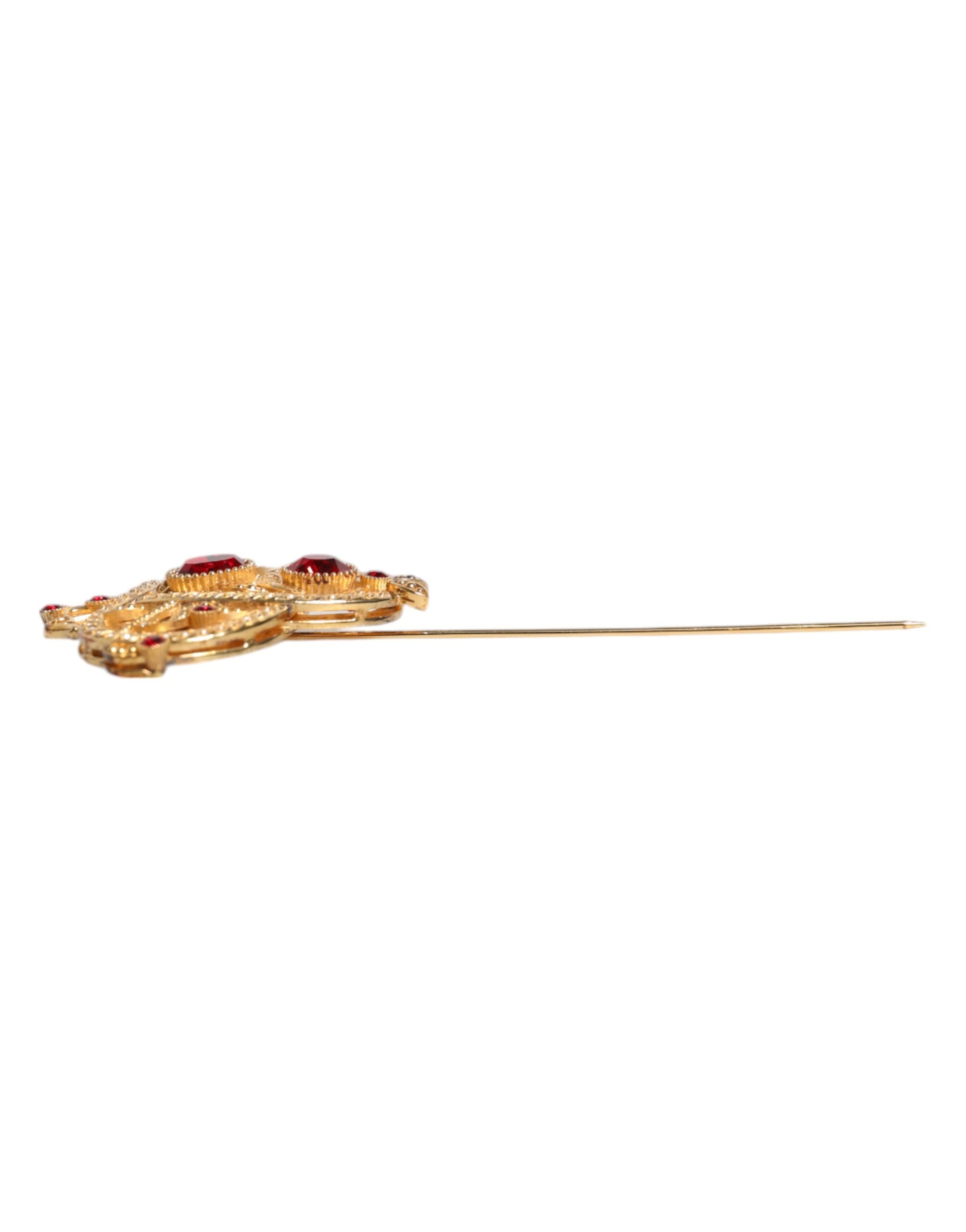 Dolce & Gabbana Gold Tone Red Crystal Embellish 925 Sterling Silver Pin -   -  Dolce & Gabbana.