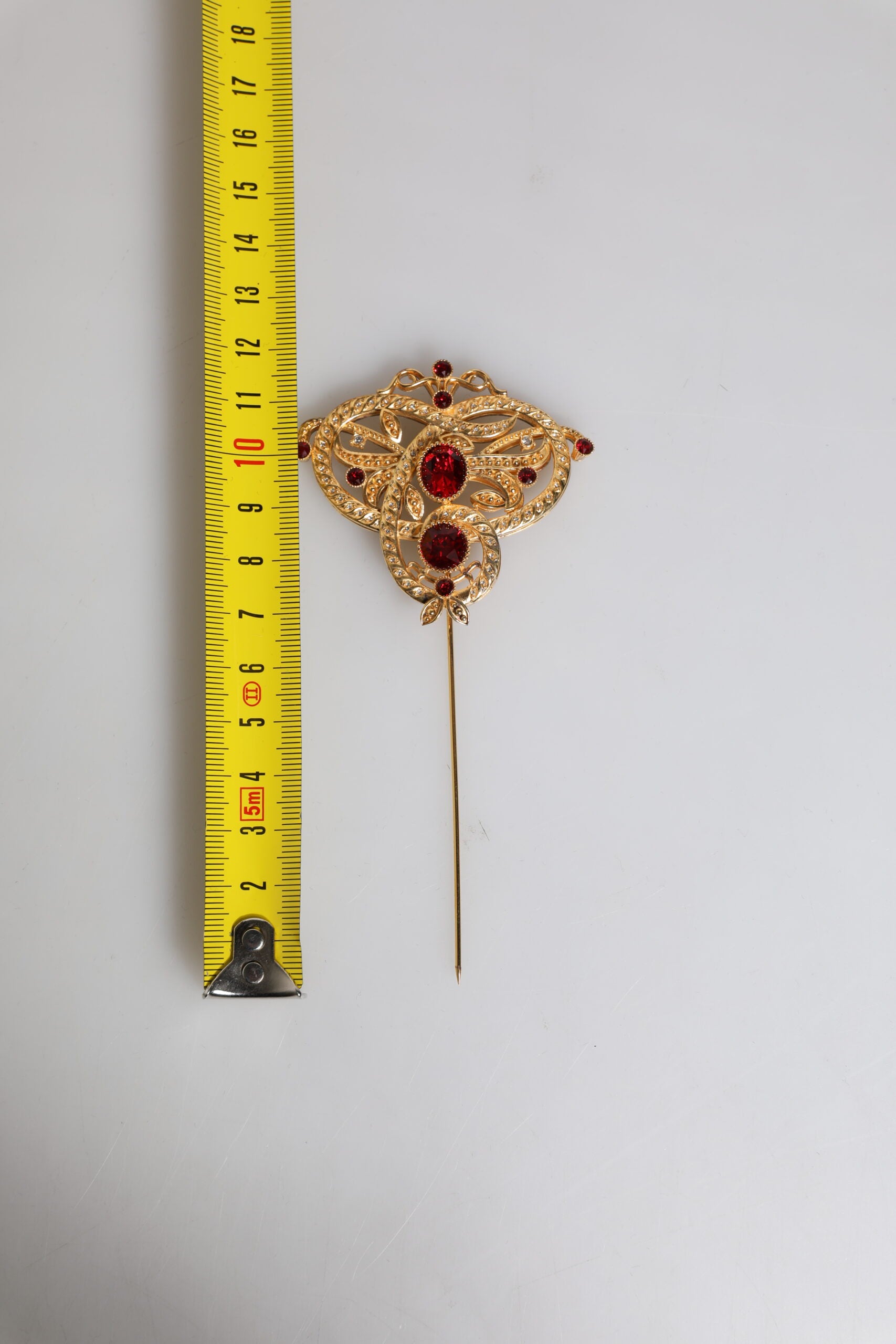 Dolce & Gabbana Gold Tone Red Crystal Embellish 925 Sterling Silver Pin -   -  Dolce & Gabbana.