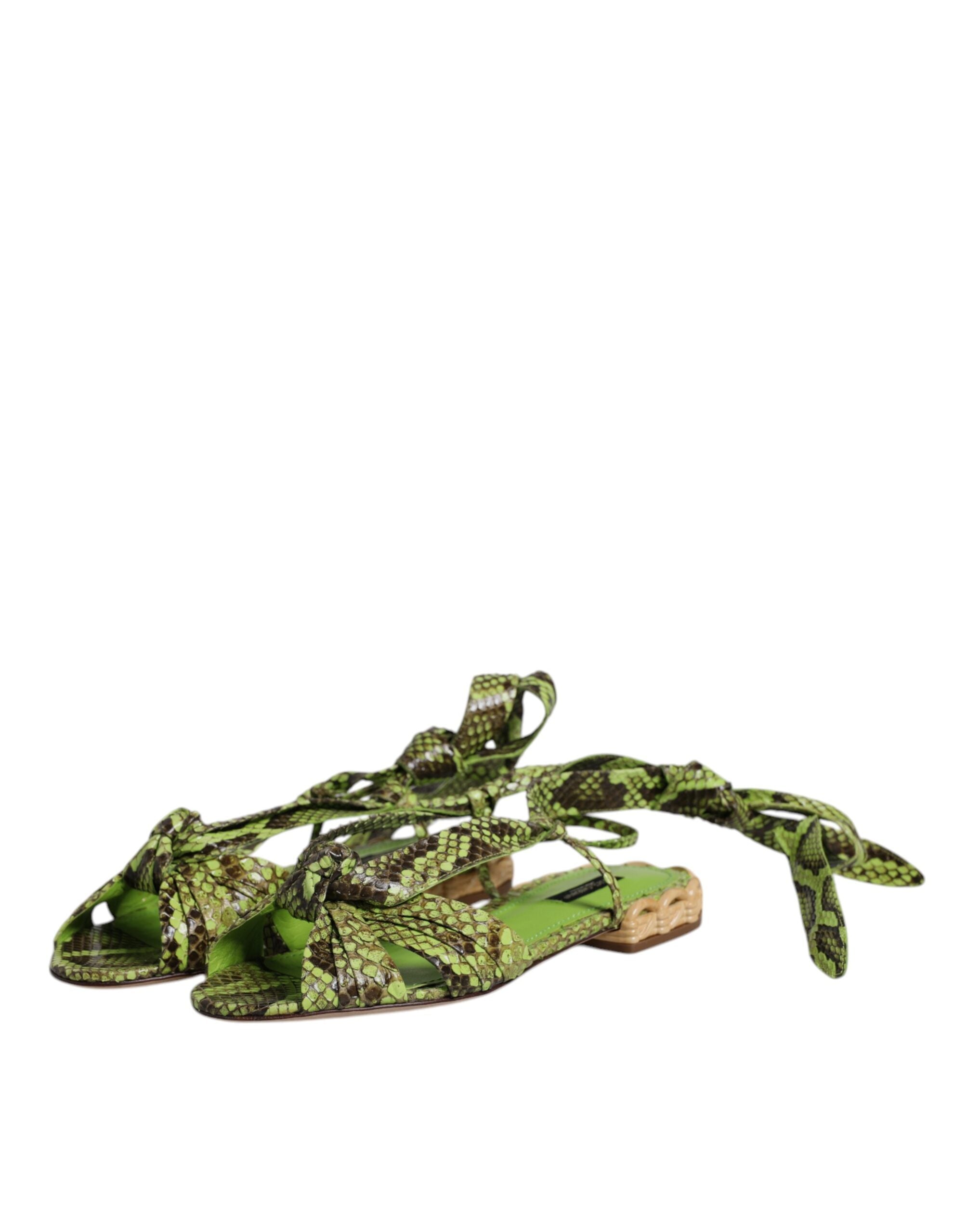 Dolce & Gabbana Green Animal Print Ankle Wrap Sandals Shoes -   -  Dolce & Gabbana.