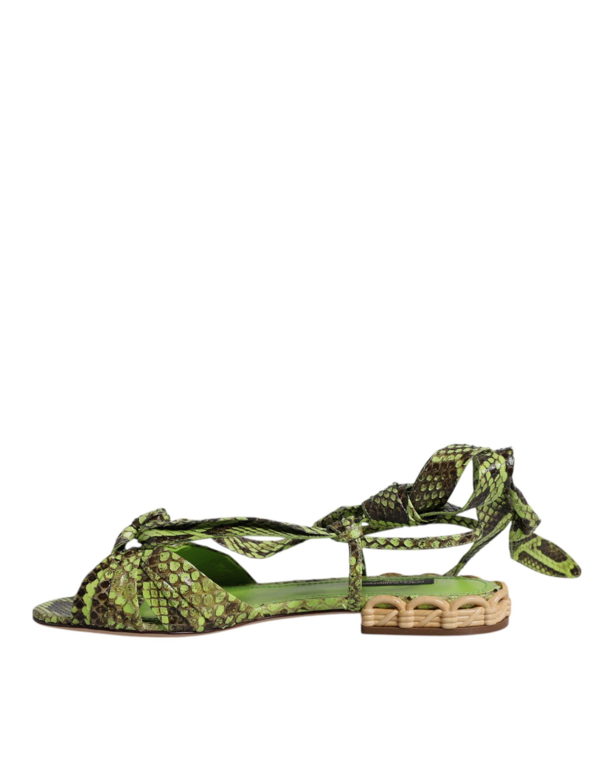 Dolce & Gabbana Green Animal Print Ankle Wrap Sandals Shoes -   -  Dolce & Gabbana.