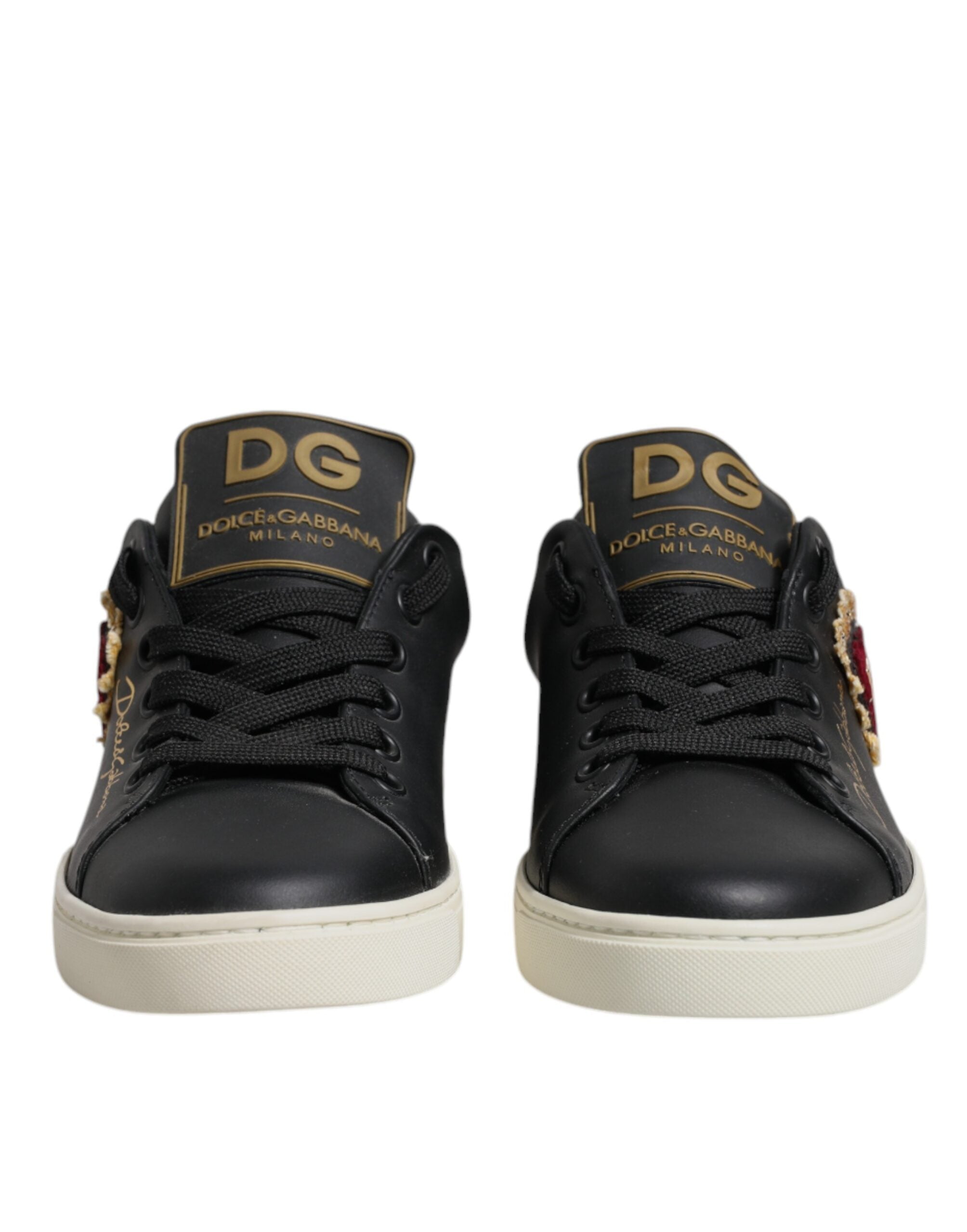 Dolce & Gabbana Black Leather Gold Red Heart Sneakers Shoes -   -  Dolce & Gabbana.