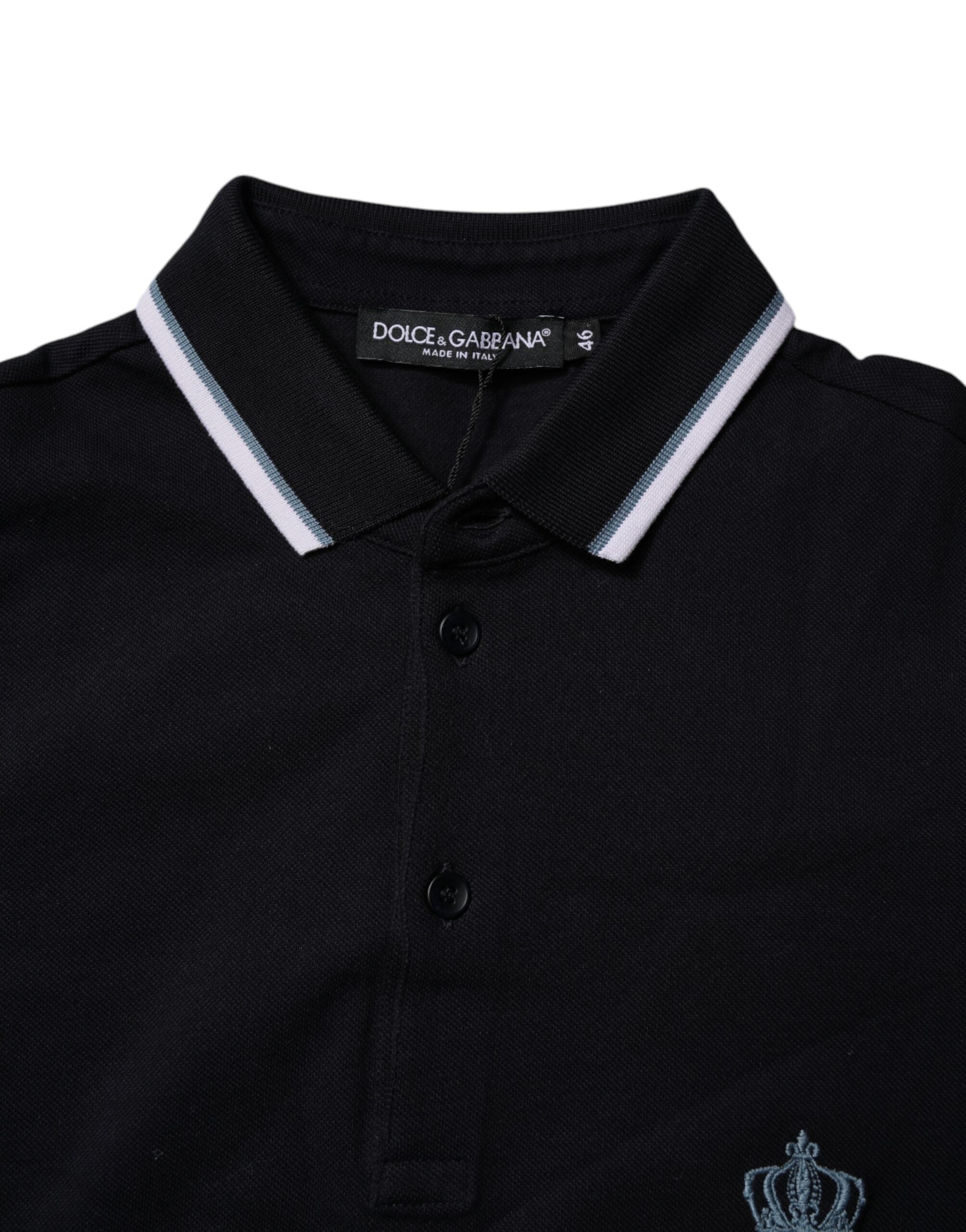 Dolce & Gabbana Black Cotton Crown Collared Polo T-shirt -   -  Dolce & Gabbana.