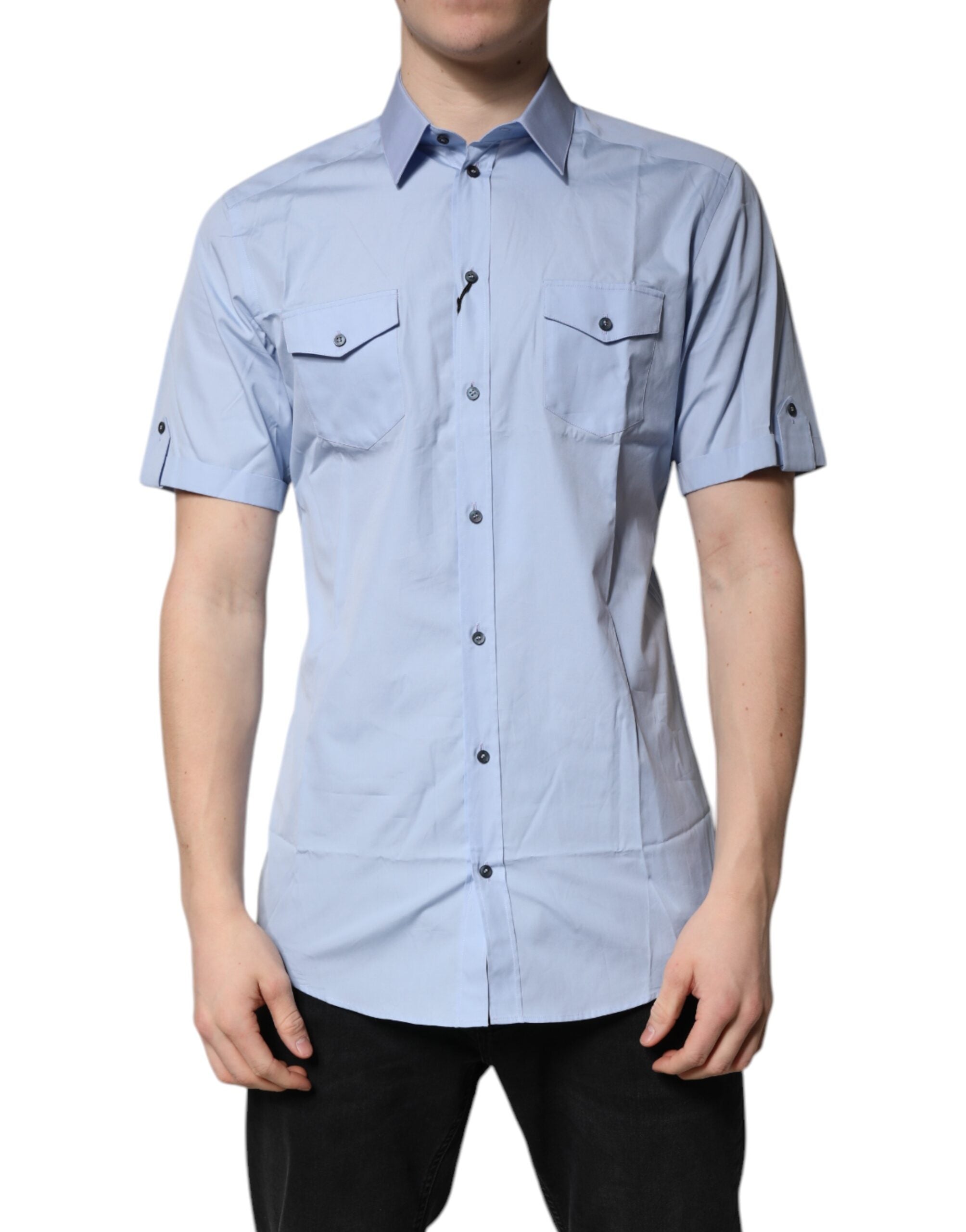 Dolce & Gabbana Blue Cotton Button Down Casual Polo Shirt -   -  Dolce & Gabbana.