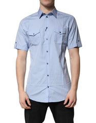 Dolce & Gabbana Blue Cotton Button Down Casual Polo Shirt -   -  Dolce & Gabbana.
