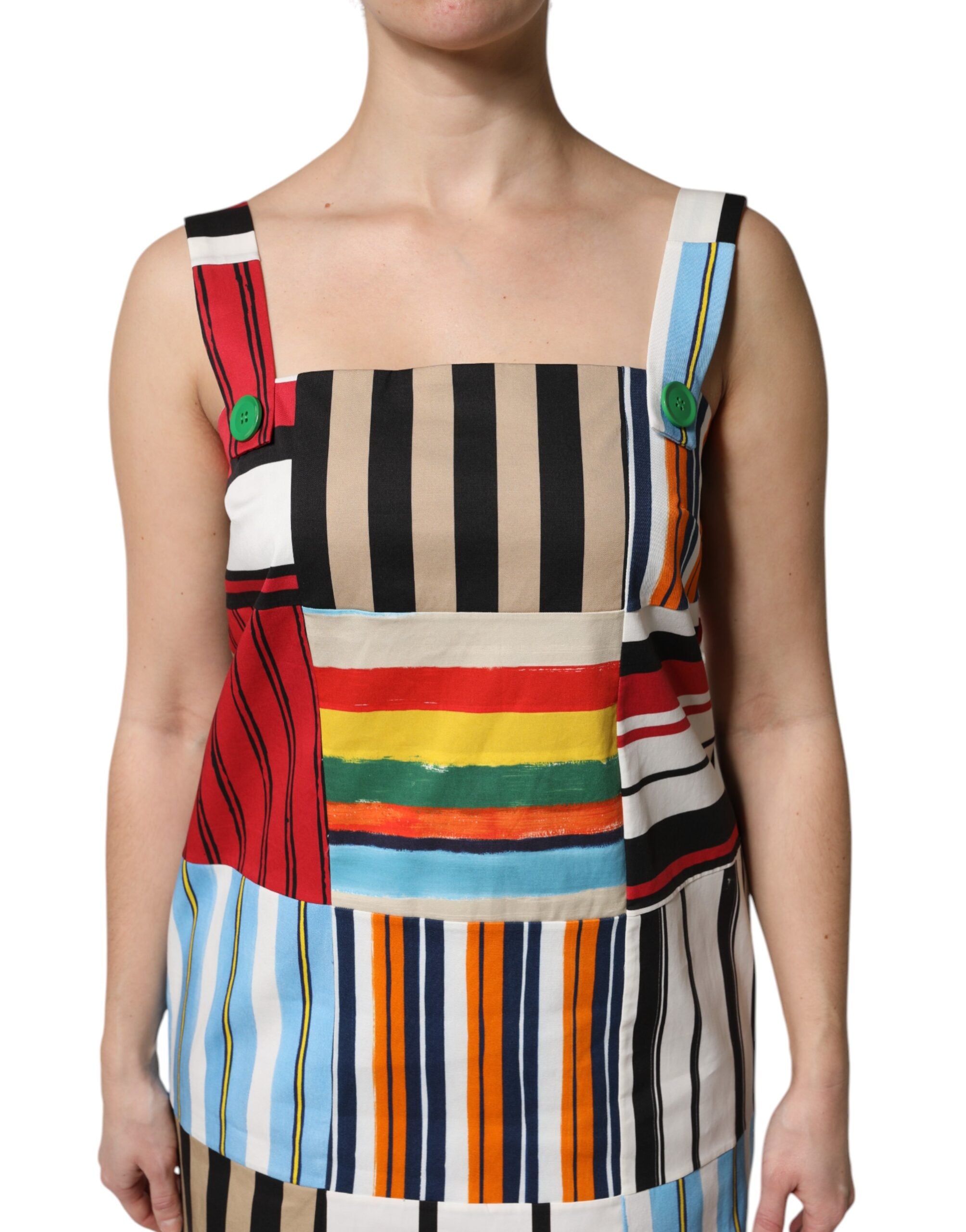 Dolce & Gabbana Multicolor Cotton Stripe Sleeveless Dress -   -  Dolce & Gabbana.