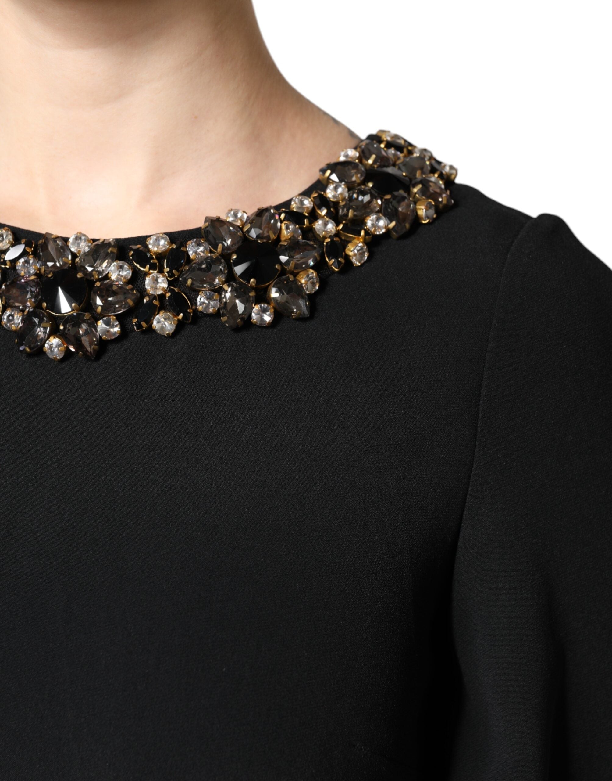 Dolce & Gabbana Black Crystal Embellished Round Neck Mini Dress -   -  Dolce & Gabbana.