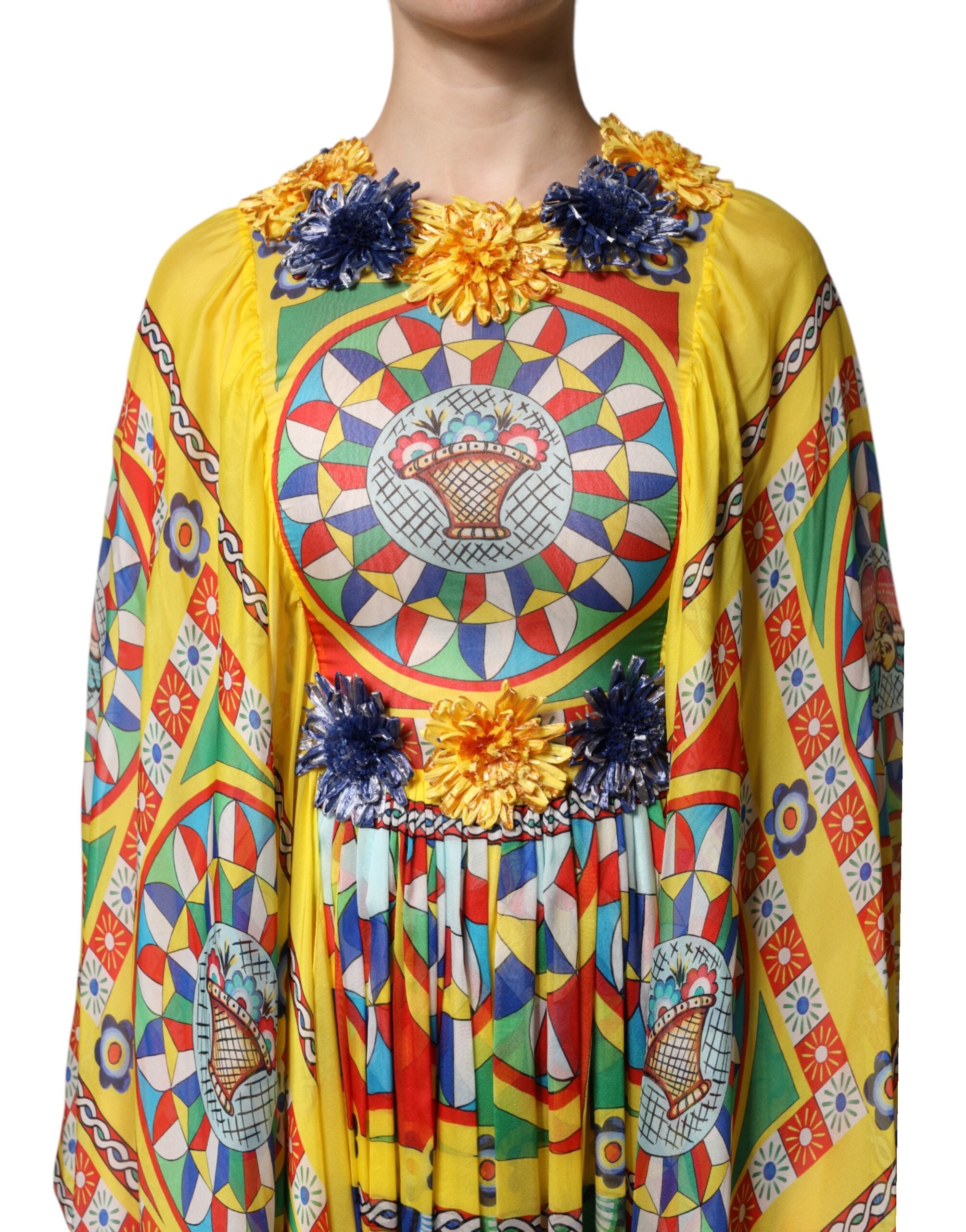 Dolce & Gabbana Multicolour Carretto Print Kaftan Twill Dress -   -  Dolce & Gabbana.