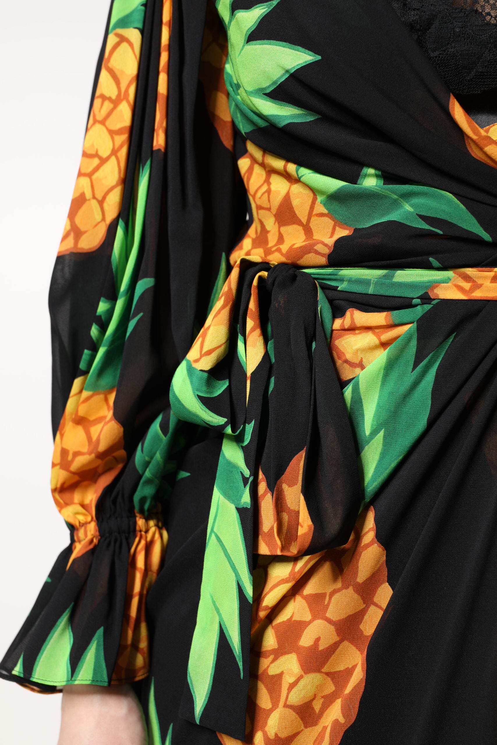Dolce & Gabbana Black Silk Pineapple Draped Print Wrap Dress -   -  Dolce & Gabbana.