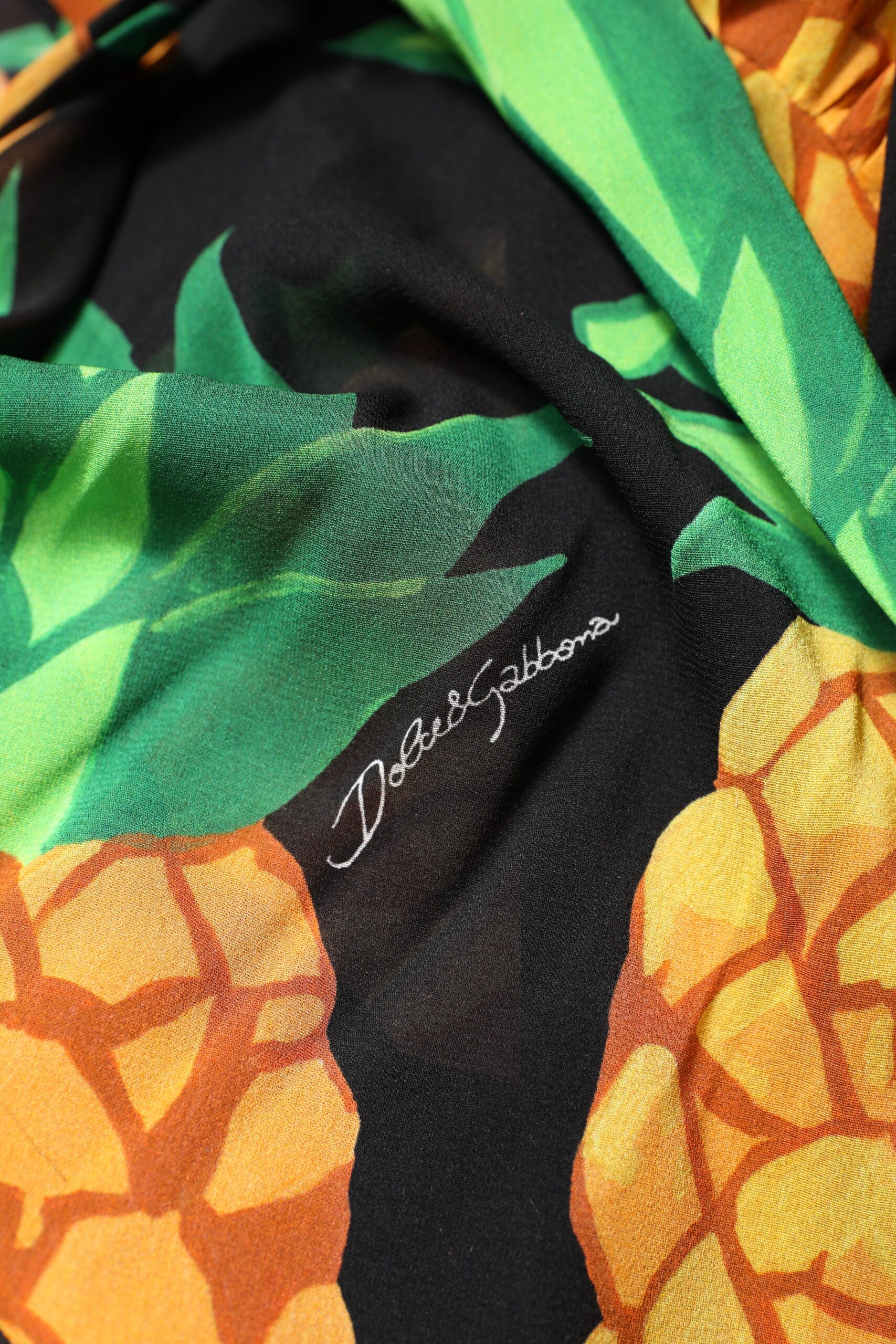 Dolce & Gabbana Black Silk Pineapple Draped Print Wrap Dress -   -  Dolce & Gabbana.