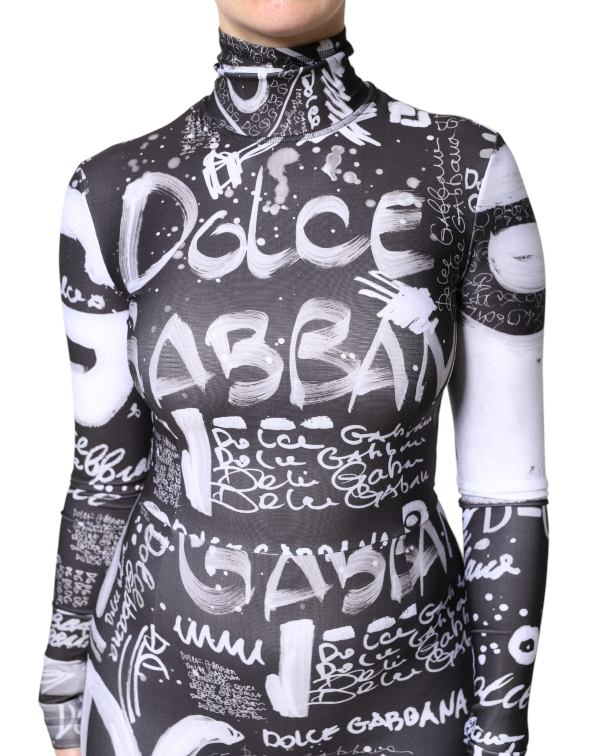 Dolce & Gabbana Black Logo Turtleneck Bodycon Jumpsuit Dress -   -  Dolce & Gabbana.