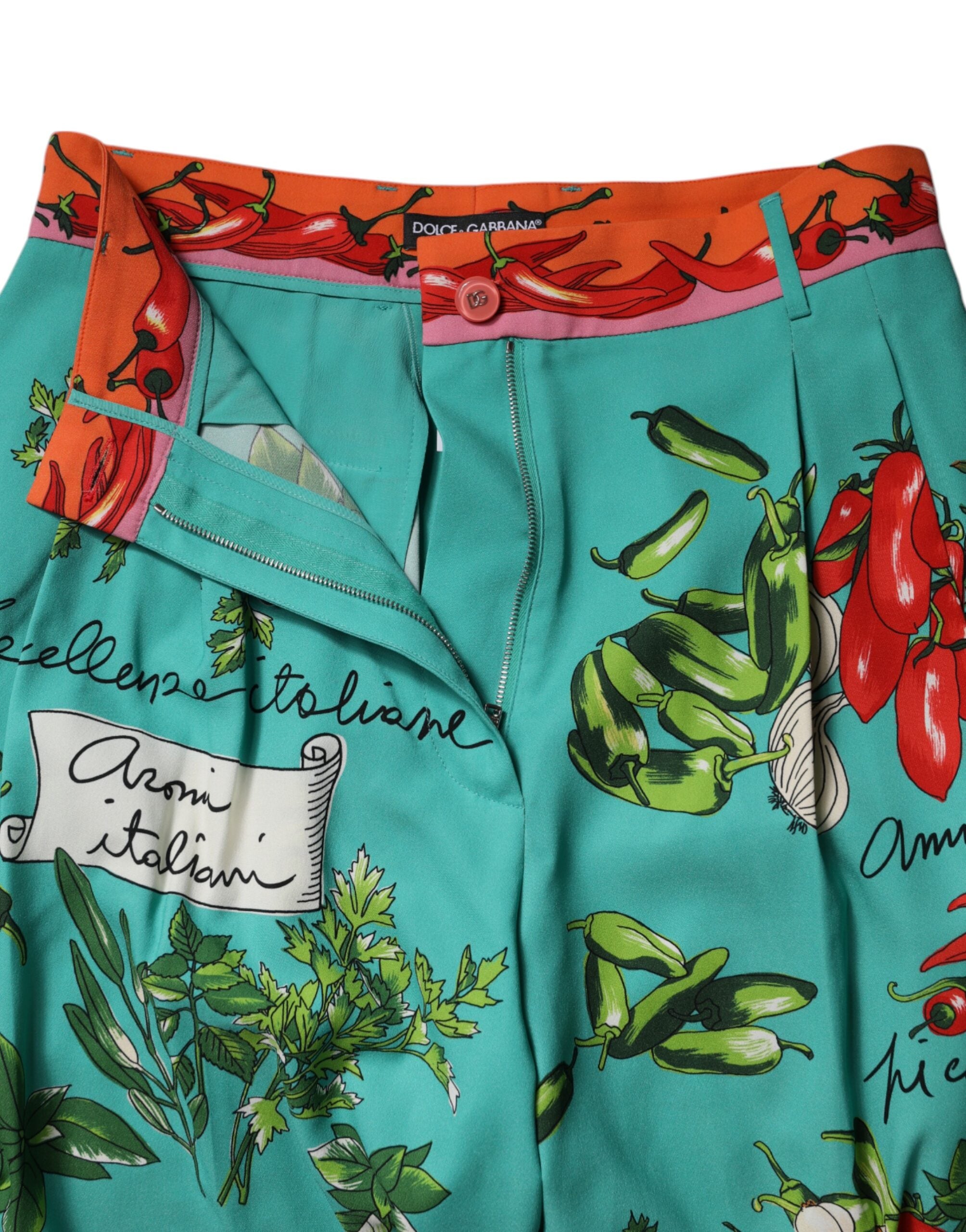 Dolce & Gabbana Green Silk Printed Straight Pants -   -  Dolce & Gabbana.