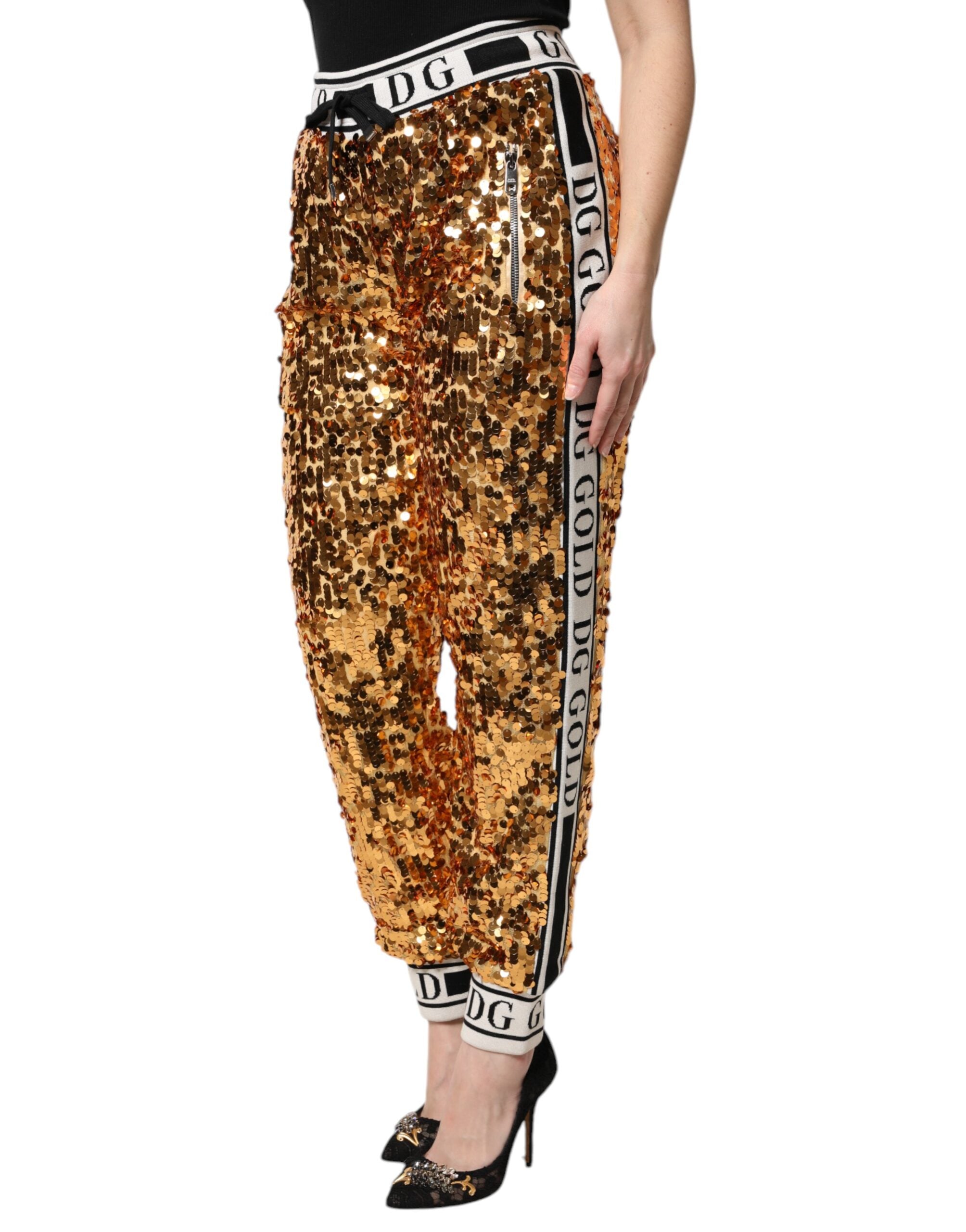 Dolce & Gabbana Metallic Gold DG Logo Sequined Jogger Pants -   -  Dolce & Gabbana.