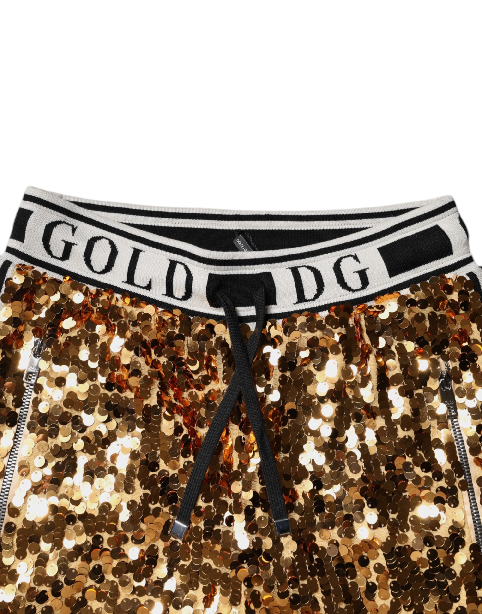 Dolce & Gabbana Metallic Gold DG Logo Sequined Jogger Pants -   -  Dolce & Gabbana.