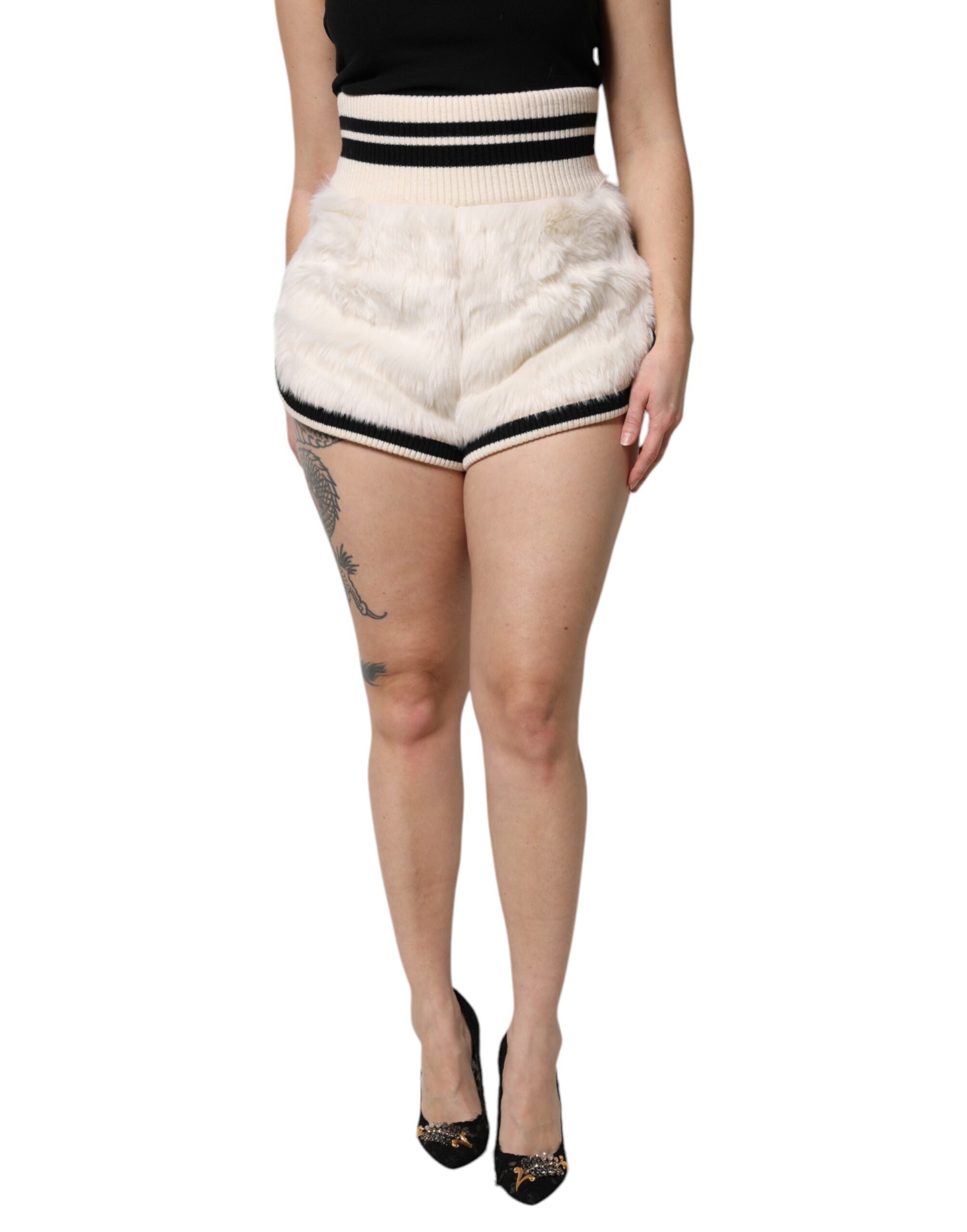 Dolce & Gabbana White Faux Fur High Waisted Hot Pants Short -   -  Dolce & Gabbana.