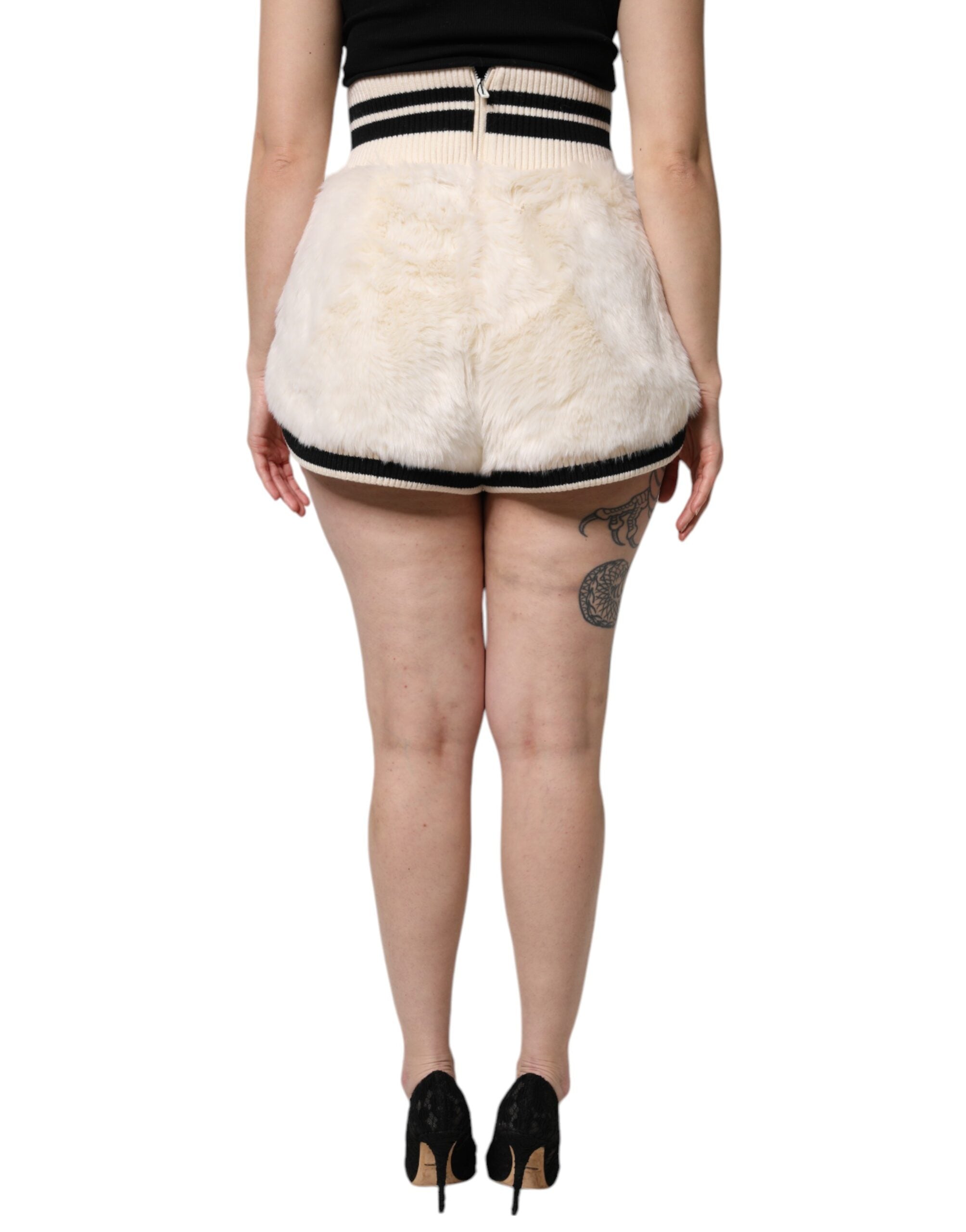 Dolce & Gabbana White Faux Fur High Waisted Hot Pants Short -   -  Dolce & Gabbana.