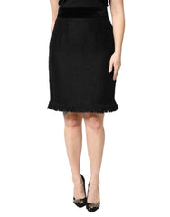 Dolce & Gabbana Black Wool Fringe High Waist Pencil Mini Skirt -   -  Dolce & Gabbana.