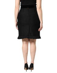 Dolce & Gabbana Black Wool Fringe High Waist Pencil Mini Skirt -   -  Dolce & Gabbana.