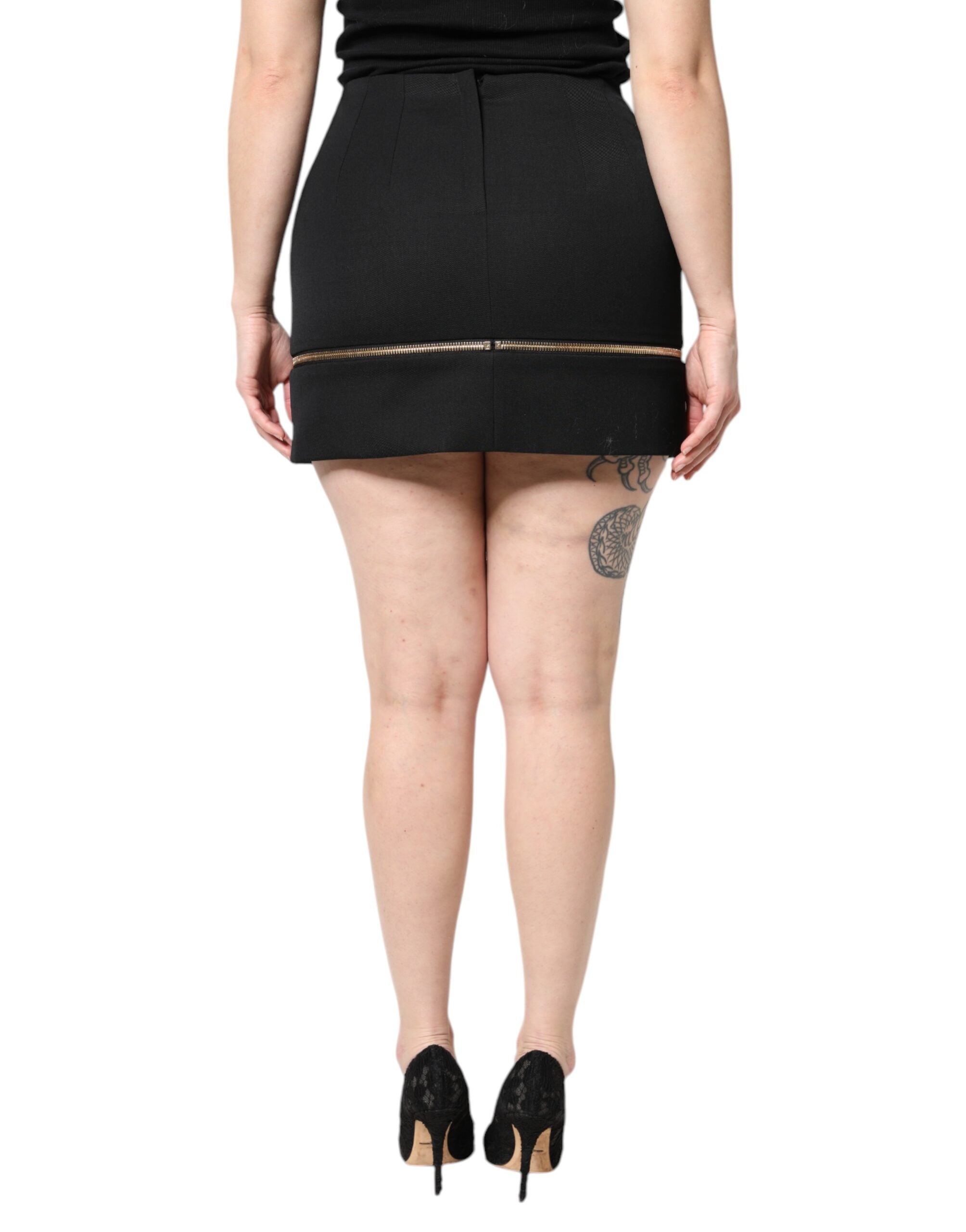 Dolce & Gabbana Black Virgin Wool High Waisted Mini Skirt -   -  Dolce & Gabbana.