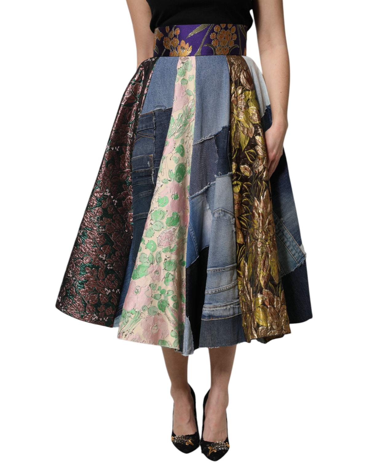 Dolce & Gabbana Multicolor Patchwork High Waisted Midi Skirt -   -  Dolce & Gabbana.
