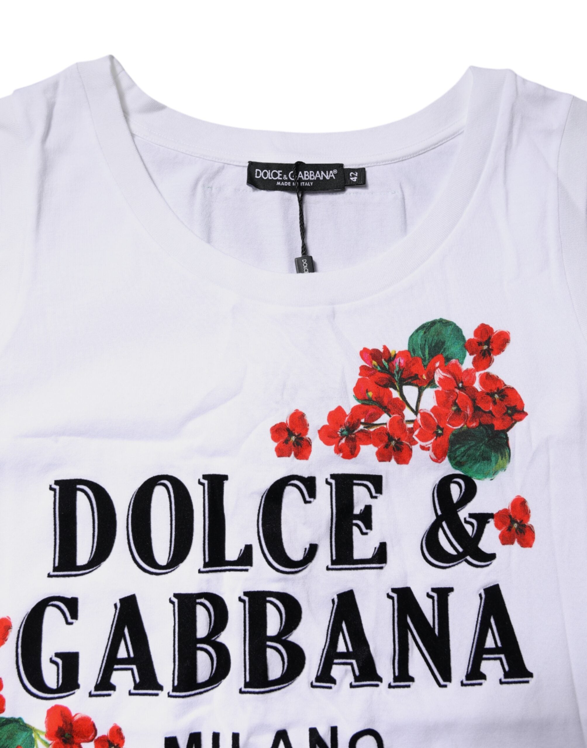 Dolce & Gabbana White Floral Printed Cotton Sleeveless T-shirt -   -  Dolce & Gabbana.