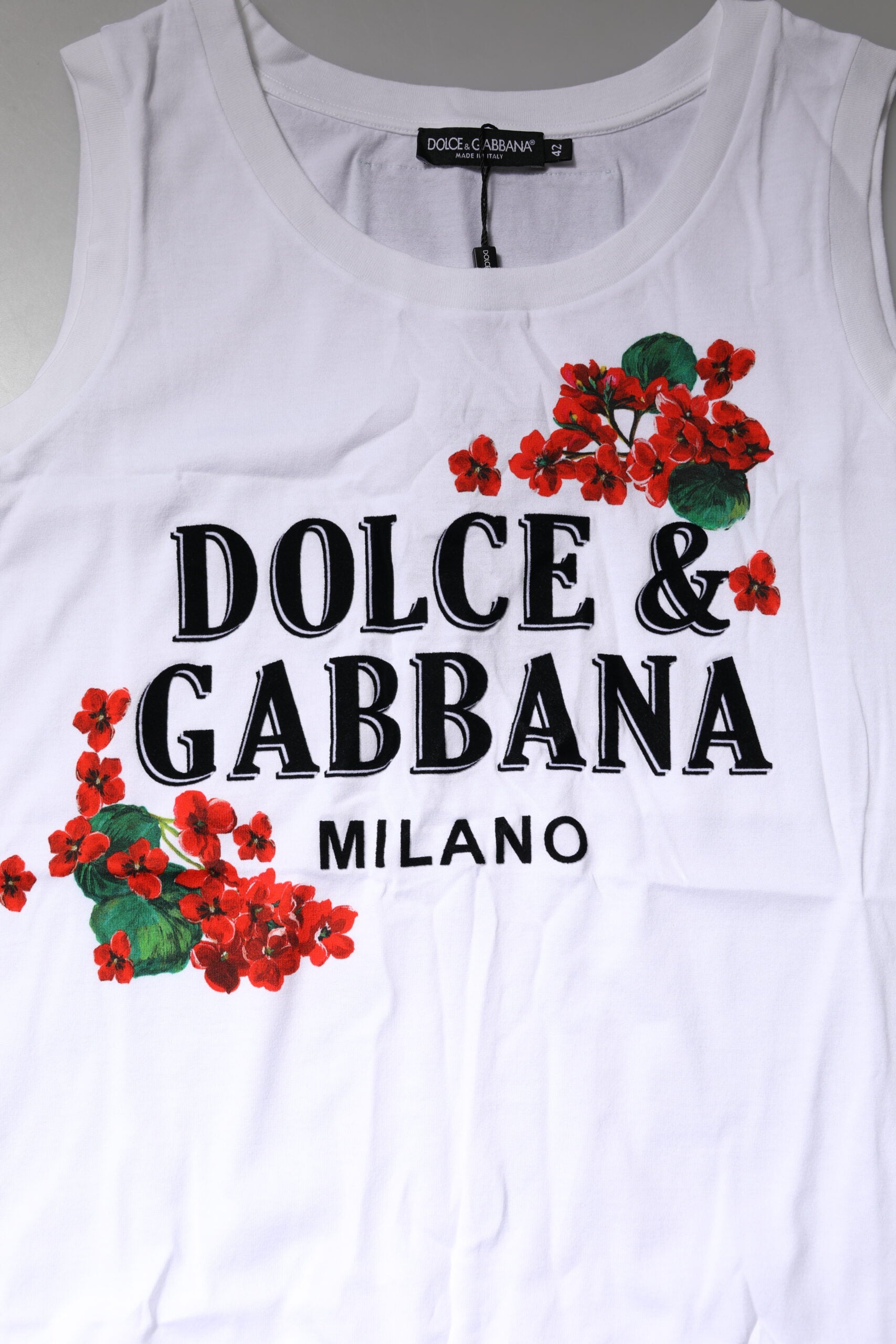Dolce & Gabbana White Floral Printed Cotton Sleeveless T-shirt -   -  Dolce & Gabbana.