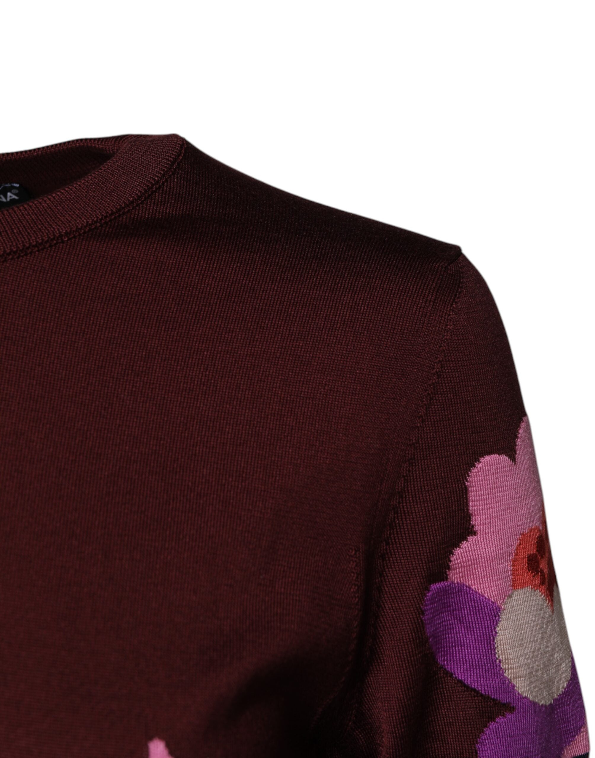 Dolce & Gabbana Maroon Floral Silk Crew Neck Blouse Top -   -  Dolce & Gabbana.