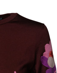 Dolce & Gabbana Maroon Floral Silk Crew Neck Blouse Top -   -  Dolce & Gabbana.