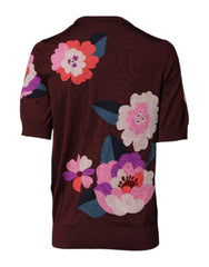 Dolce & Gabbana Maroon Floral Silk Crew Neck Blouse Top -   -  Dolce & Gabbana.