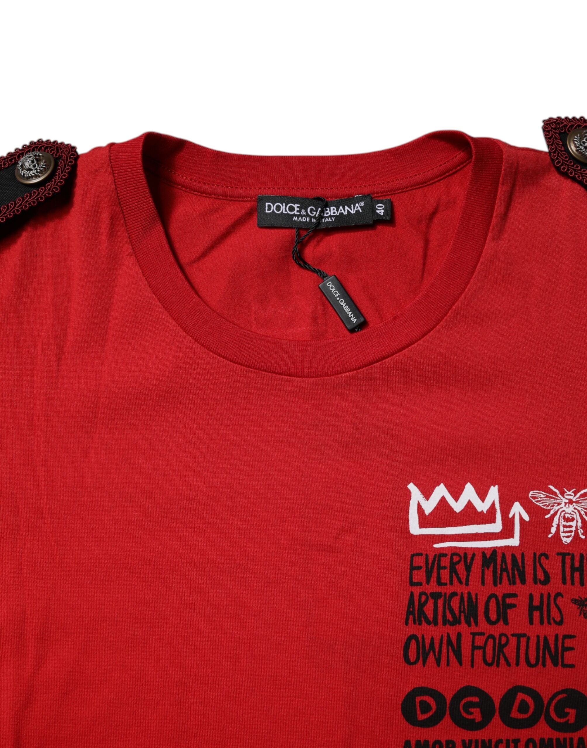 Dolce & Gabbana Red Cotton Graphic Print Crew Neck T-shirt -   -  Dolce & Gabbana.
