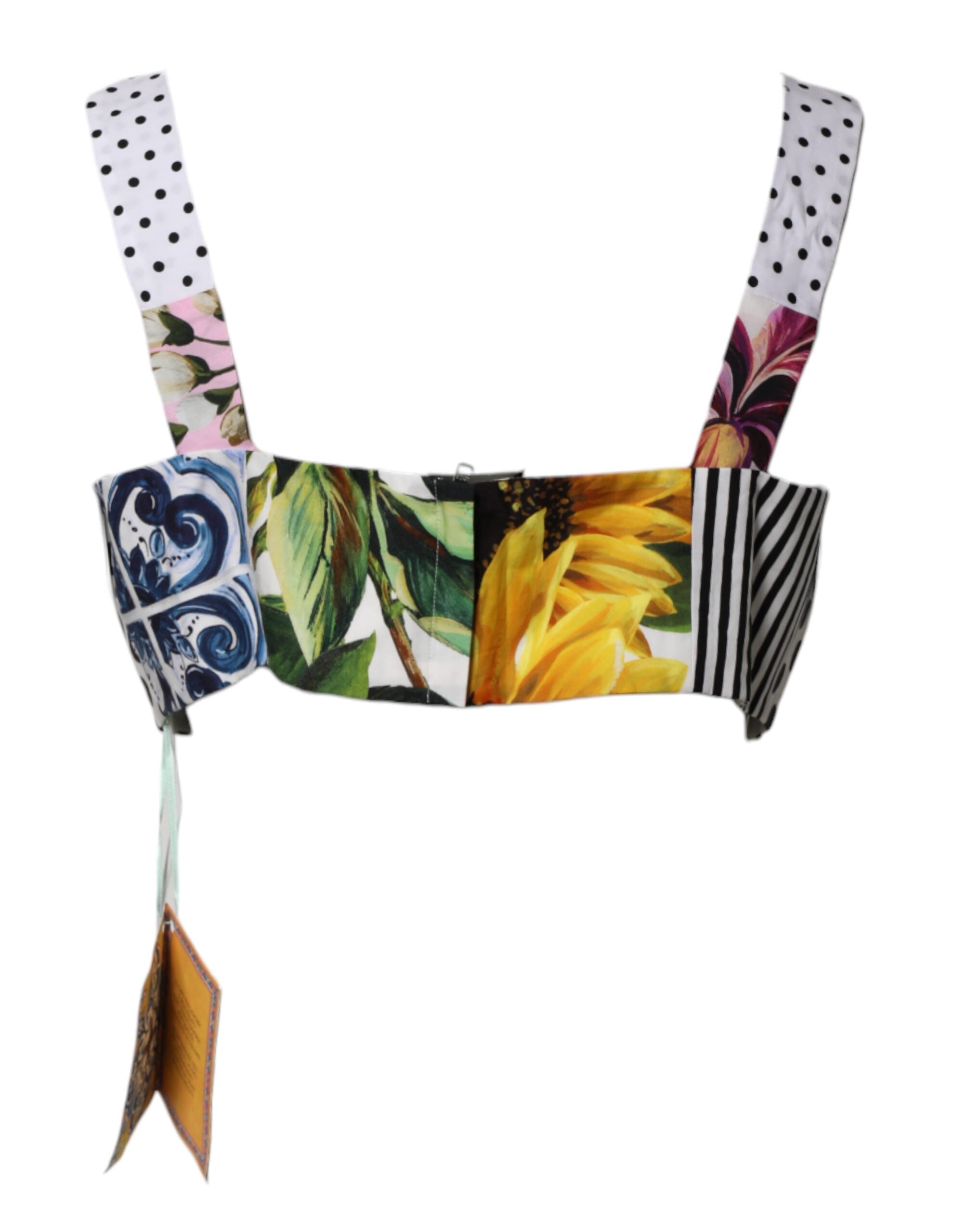 Dolce & Gabbana Multicolor Sweetheart Neck Patchwork Crop Top -   -  Dolce & Gabbana.