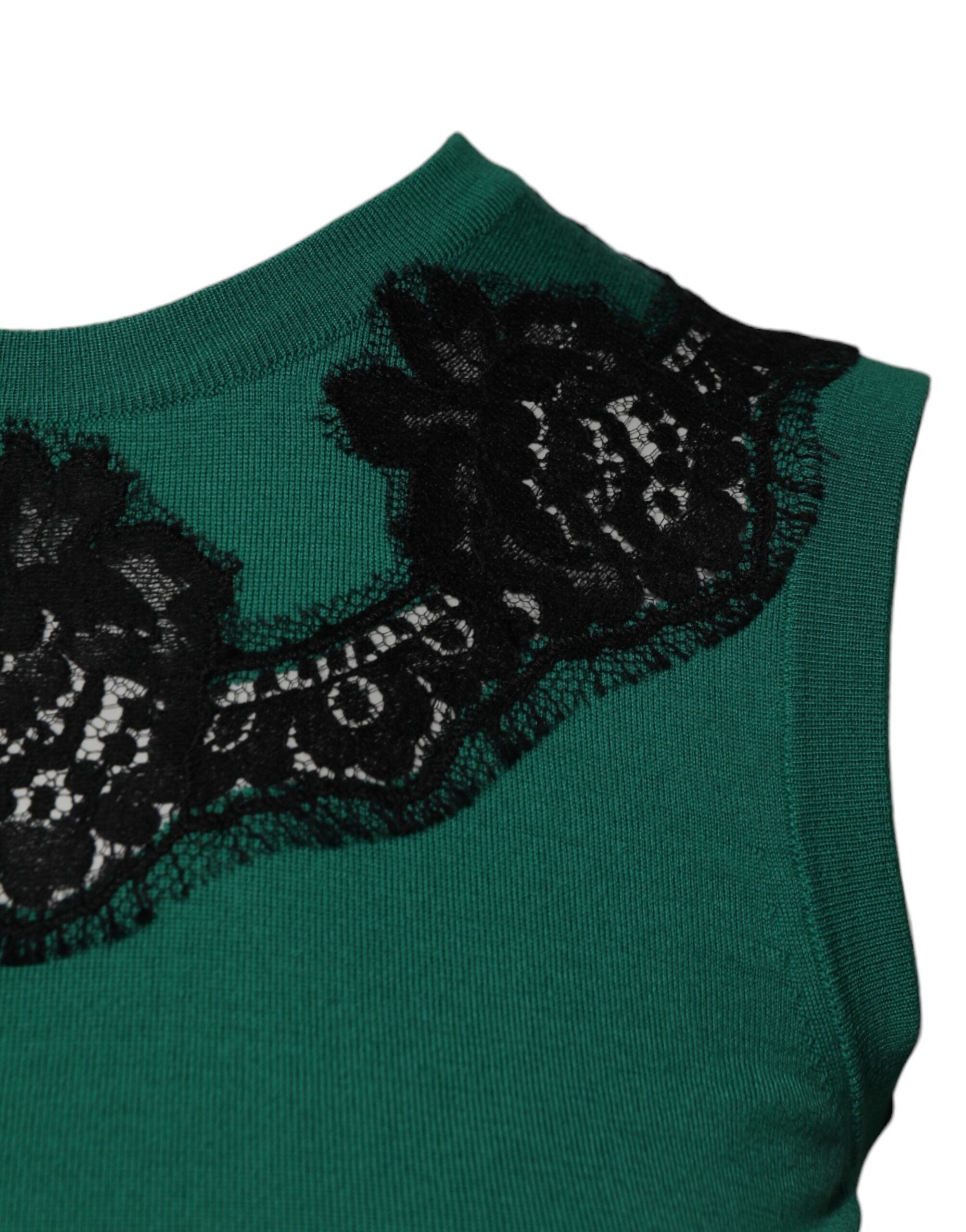 Dolce & Gabbana Green Wool Lace Detail Sleeveless Tank Top -   -  Dolce & Gabbana.