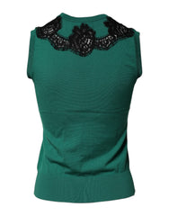 Dolce & Gabbana Green Wool Lace Detail Sleeveless Tank Top -   -  Dolce & Gabbana.