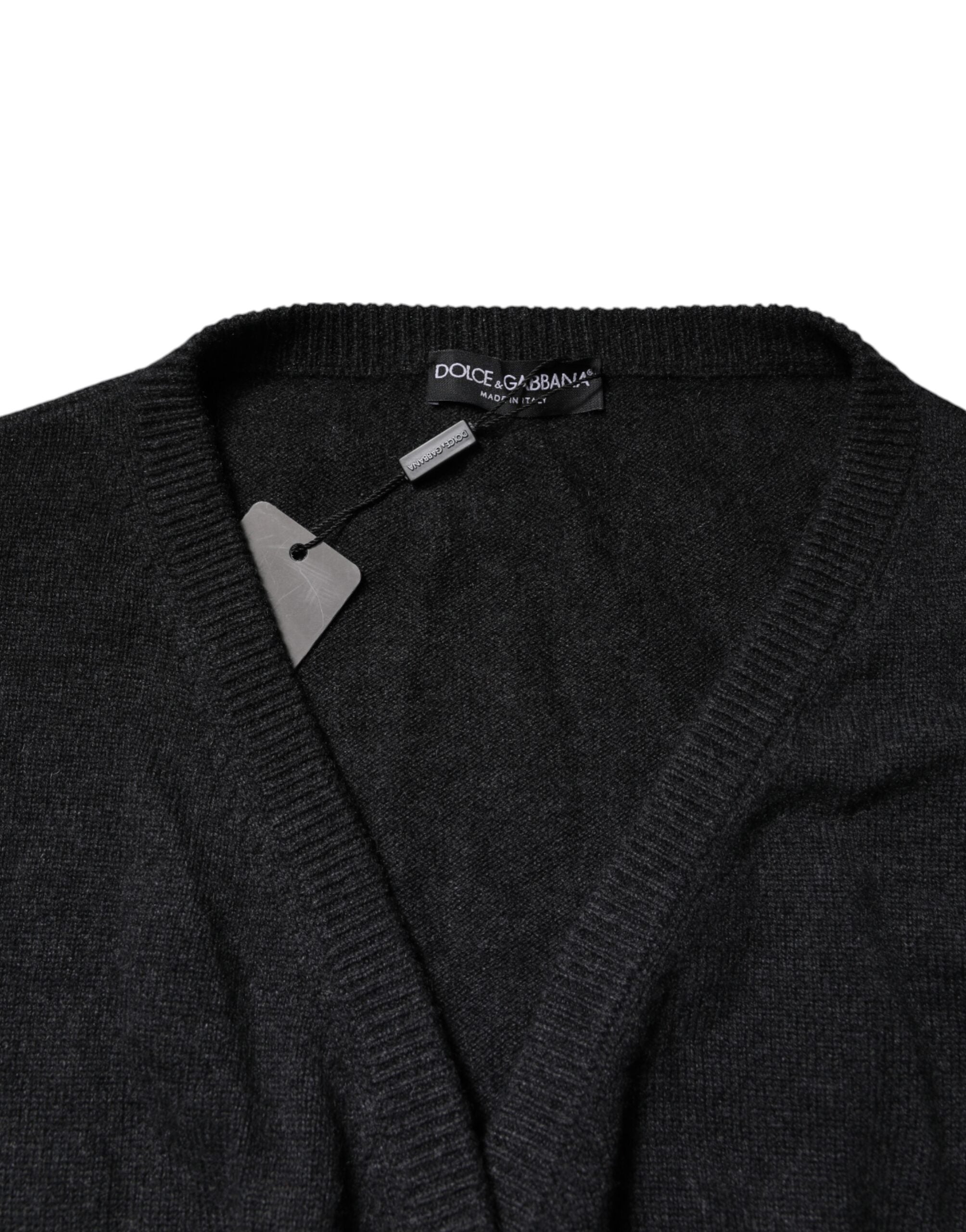 Dolce & Gabbana Grey Cashmere Deep V-neck Pullover Sweater -   -  Dolce & Gabbana.