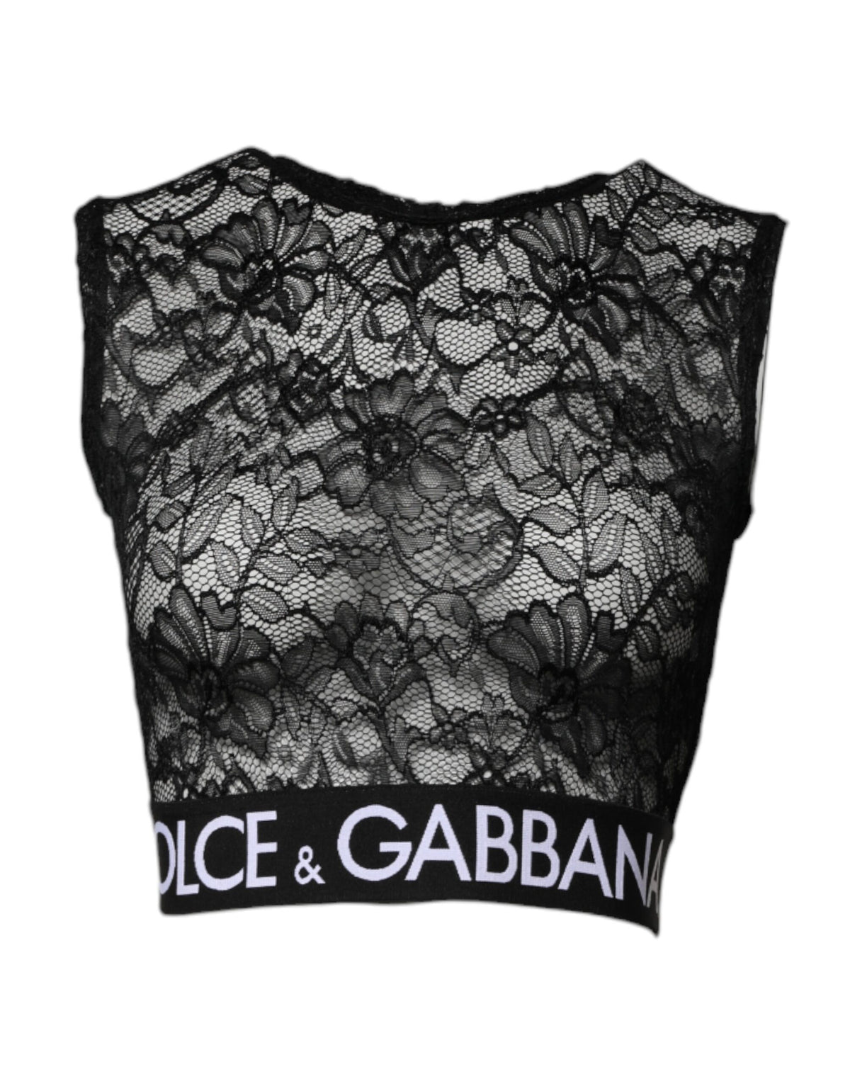 Dolce & Gabbana Black Nylon Floral Lace Sleeveless Crop Top -   -  Dolce & Gabbana.