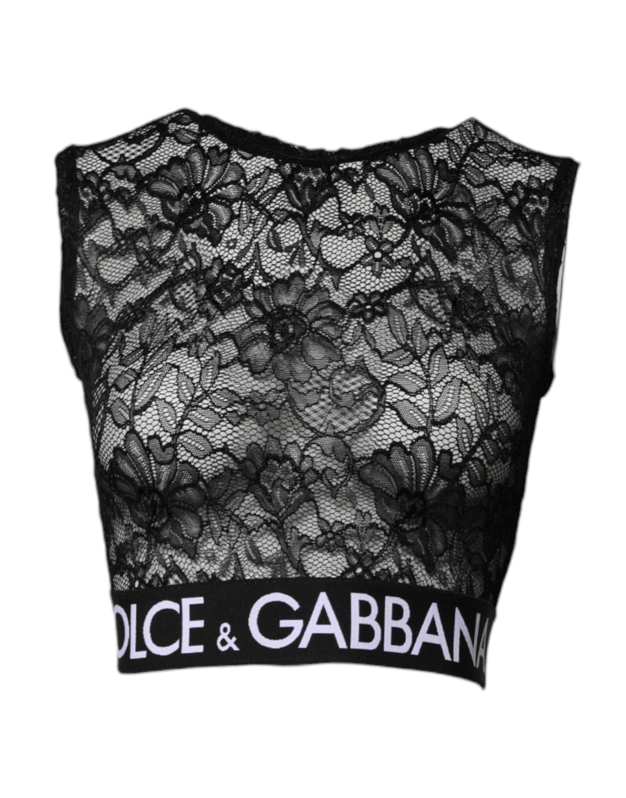 Dolce & Gabbana Black Nylon Floral Lace Sleeveless Crop Top -   -  Dolce & Gabbana.