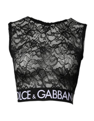 Dolce & Gabbana Black Nylon Floral Lace Sleeveless Crop Top -   -  Dolce & Gabbana.