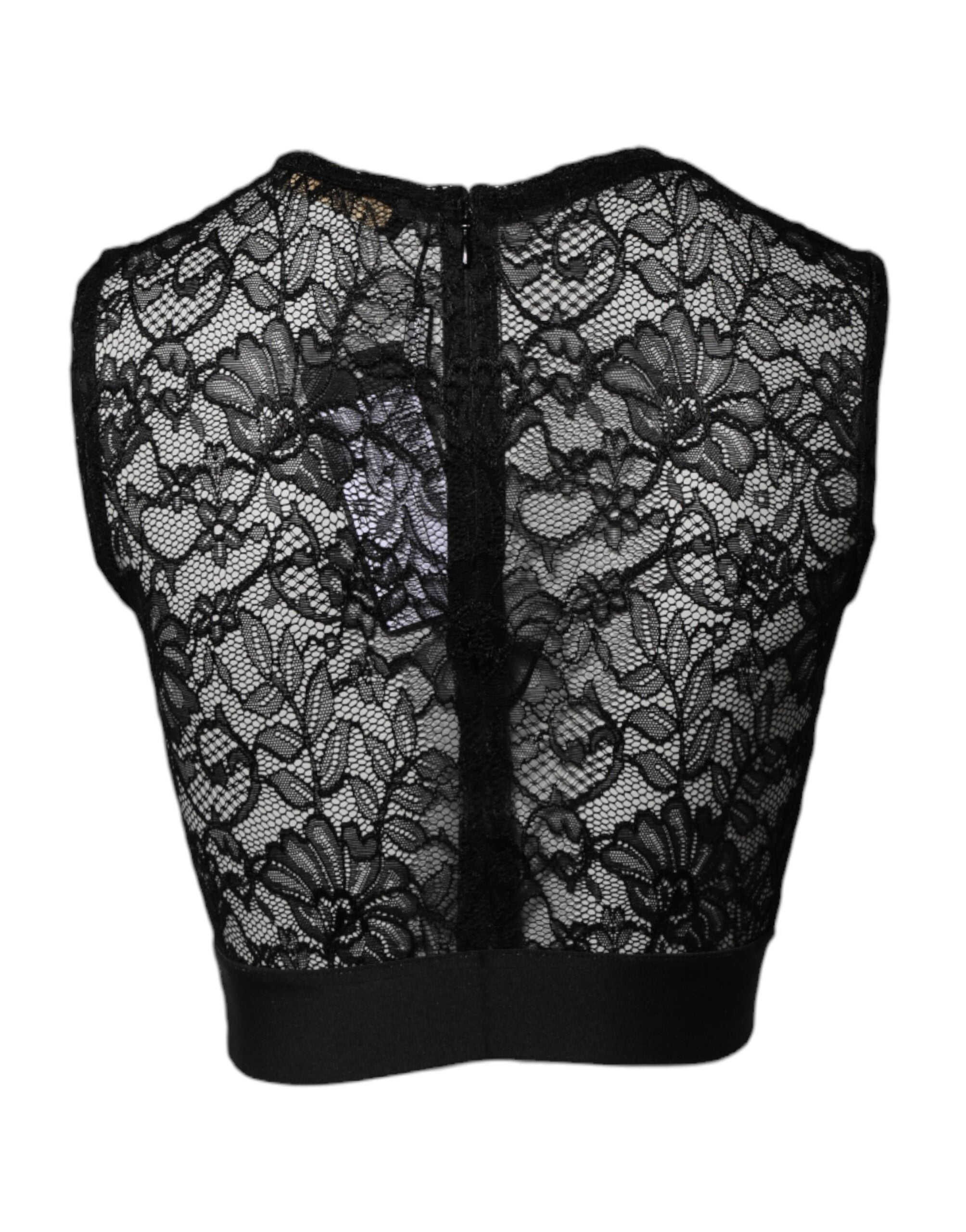 Dolce & Gabbana Black Nylon Floral Lace Sleeveless Crop Top -   -  Dolce & Gabbana.