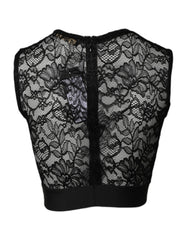 Dolce & Gabbana Black Nylon Floral Lace Sleeveless Crop Top -   -  Dolce & Gabbana.