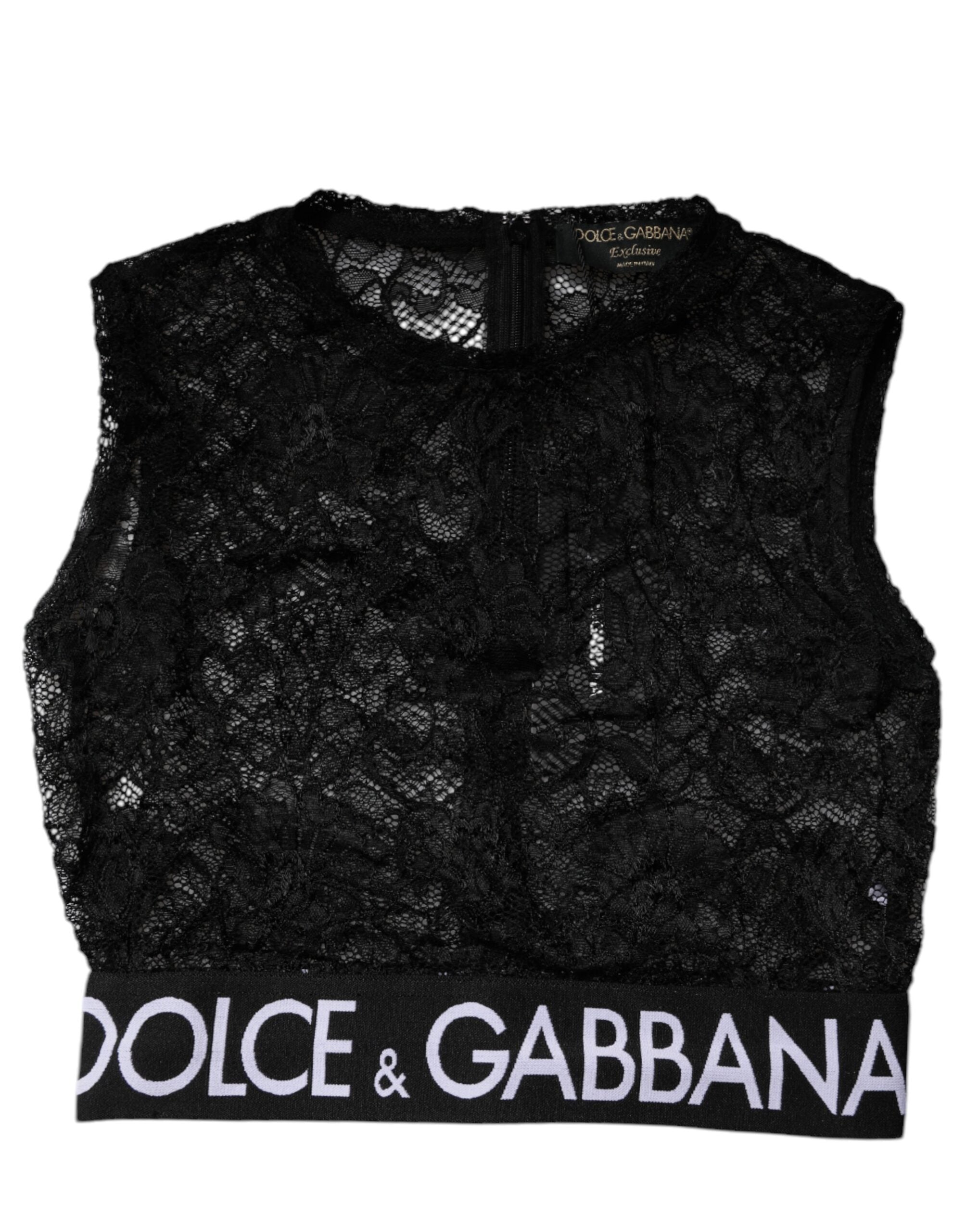 Dolce & Gabbana Black Nylon Floral Lace Sleeveless Crop Top -   -  Dolce & Gabbana.