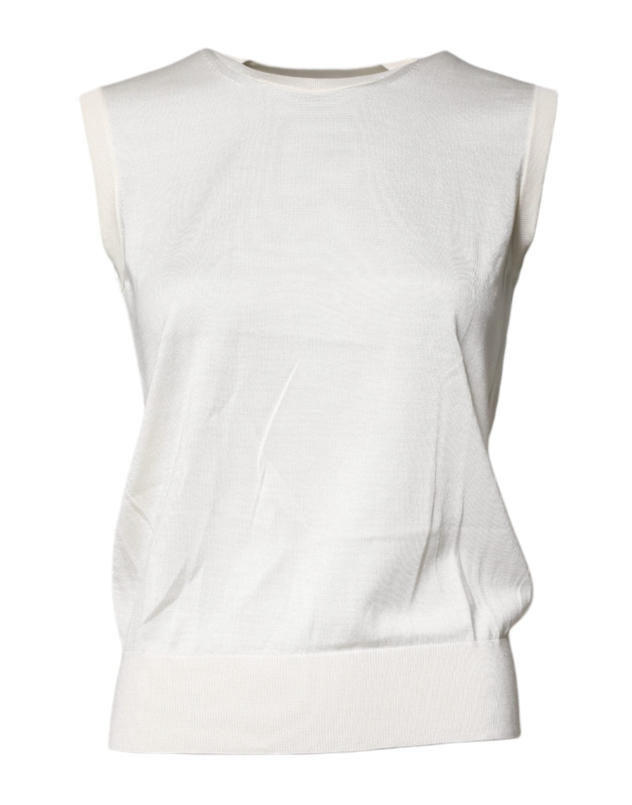 Dolce & Gabbana Cream Sleeveless Silk Round Neck Tank Top -   -  Dolce & Gabbana.